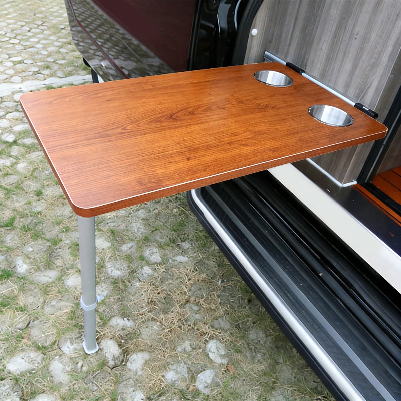 Wohnmobiltische, Wandmontierter Klapptisch mit Teleskopbeinen und Getränkehalter für Camper, Wohnmobile, Wohnwagen und Yachten(Brown)