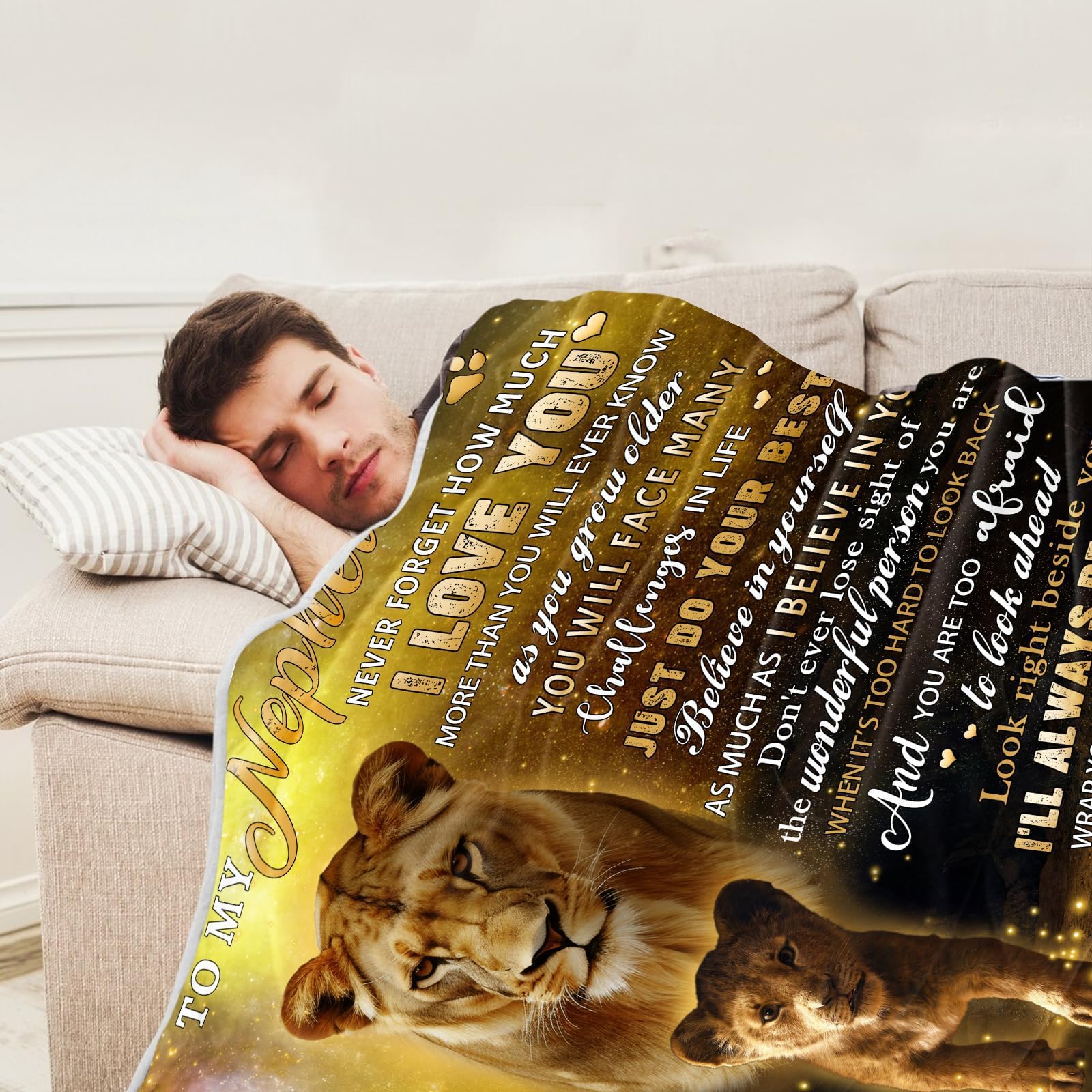 To My Nephew Blanket From Aunt - Soft Flannel Lion Throw, 50x60 Inches | Birthday, Christmas & Graduation Gift - View #7