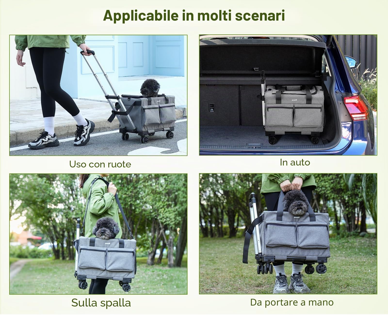 Pecute Trasportino Per Gatti Con Ruote, Trasportino Per Gatti e Cani Con Struttura In Filo D'Acciaio, Trasportino Stabile Per Cani, Borsa Per Animali Domestici E Passeggino, Grigio