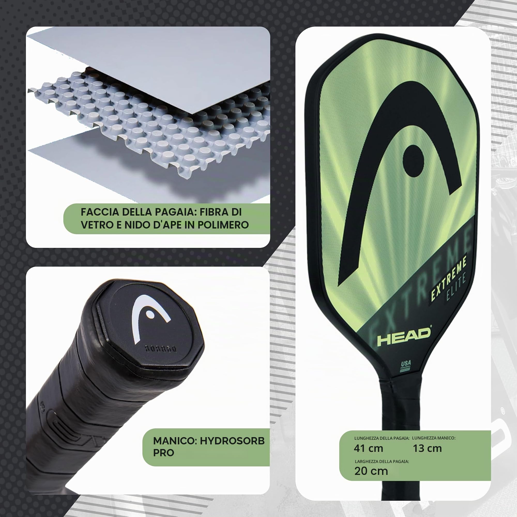 Head Extreme Elite Fiberglass Paddle with Honeycomb Polymer Core & Comfort Grip