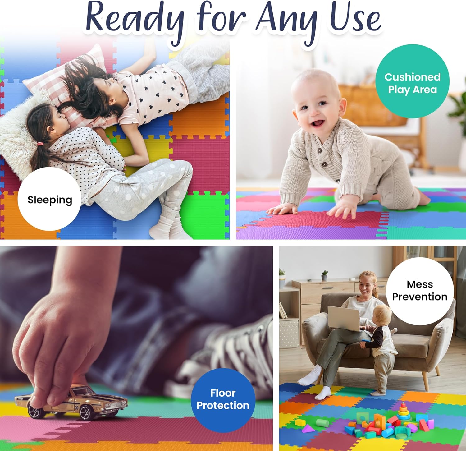 16 Tiles with Borders | 12" x 12" Baby Play Mat Foam Puzzle Floor Tiles | Non-Toxic Soft Waterproof Interlocking EVA Playmat for Nursery Playroom Playpen Toddler Tummy Mat