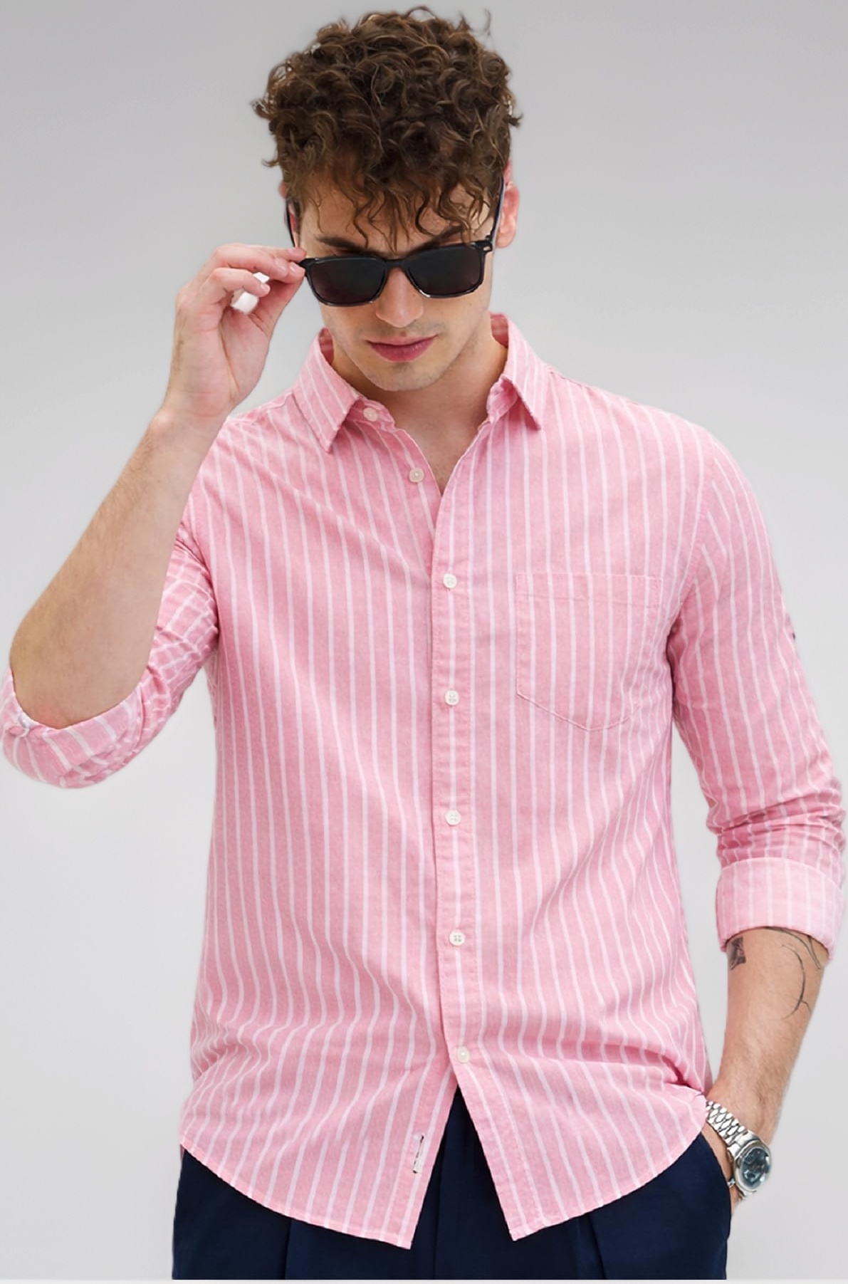 U TURN Men's Casual Printed Striped Stylish Latest Formal Shirt for Men