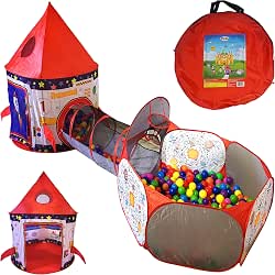 Playz 3pc Rocket Ship Astronaut Kids Play Tent, Tunnel, &