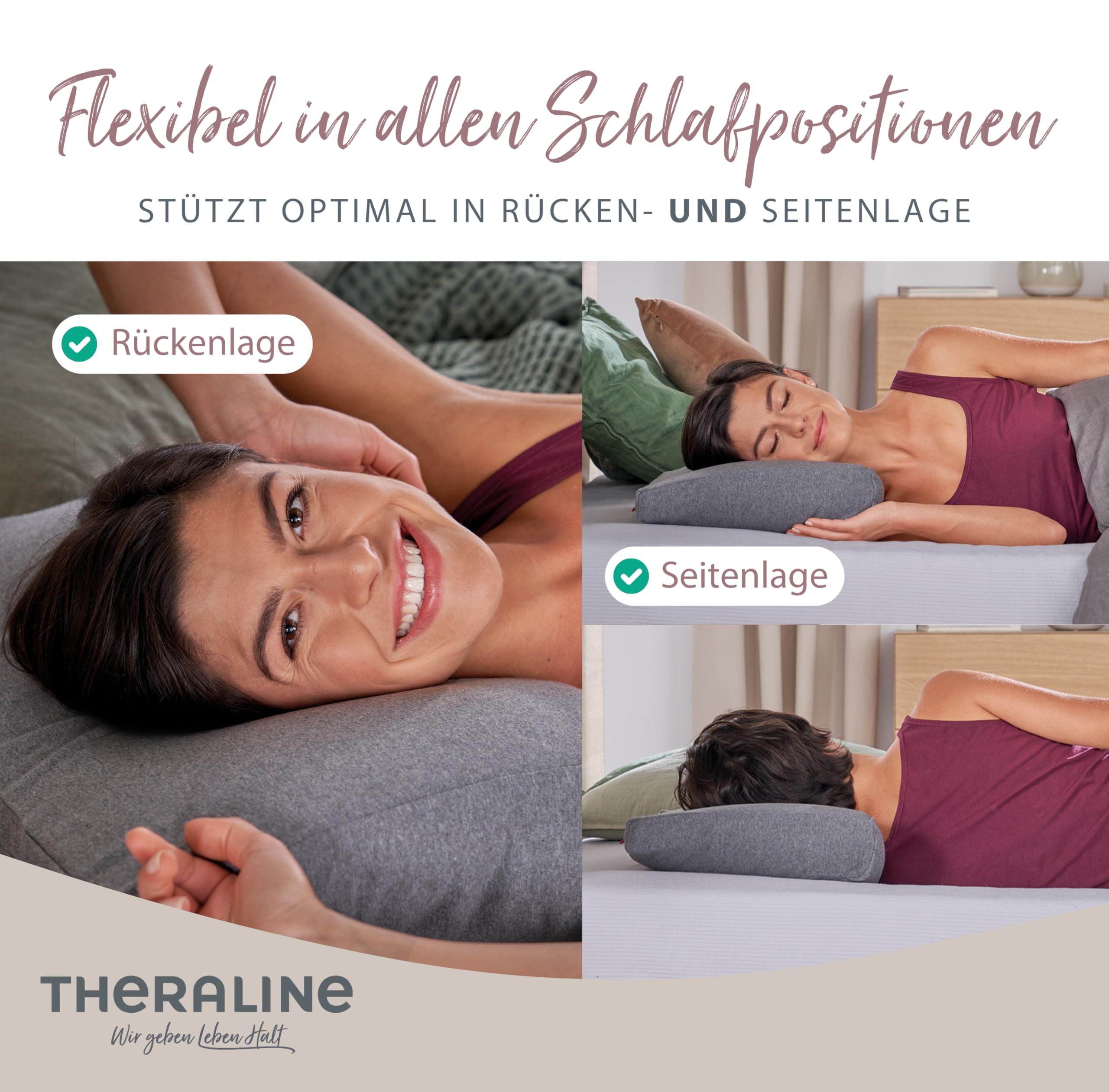 Theraline Kopfkissen - Nackenkissen Seitenschläferkissen Memory Foam Kissen | Ergonomisches Kopfkissen mit Bezug - Premium Nackenstützkissen 50x30cm - Nackenkissen inklusive Bambus Kissen Bezug