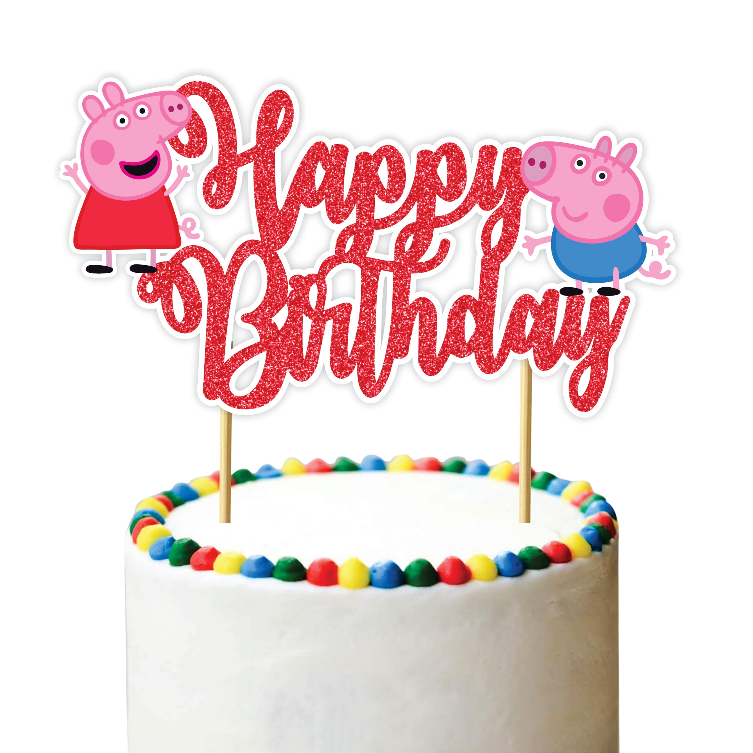 Seyal® Pepa Pig Happy Birthday Cake Topper Custom Happy Birthday Cake Topper for Party Decor – Personalized Name and Age – Glitter Celebration Decoration Supplies