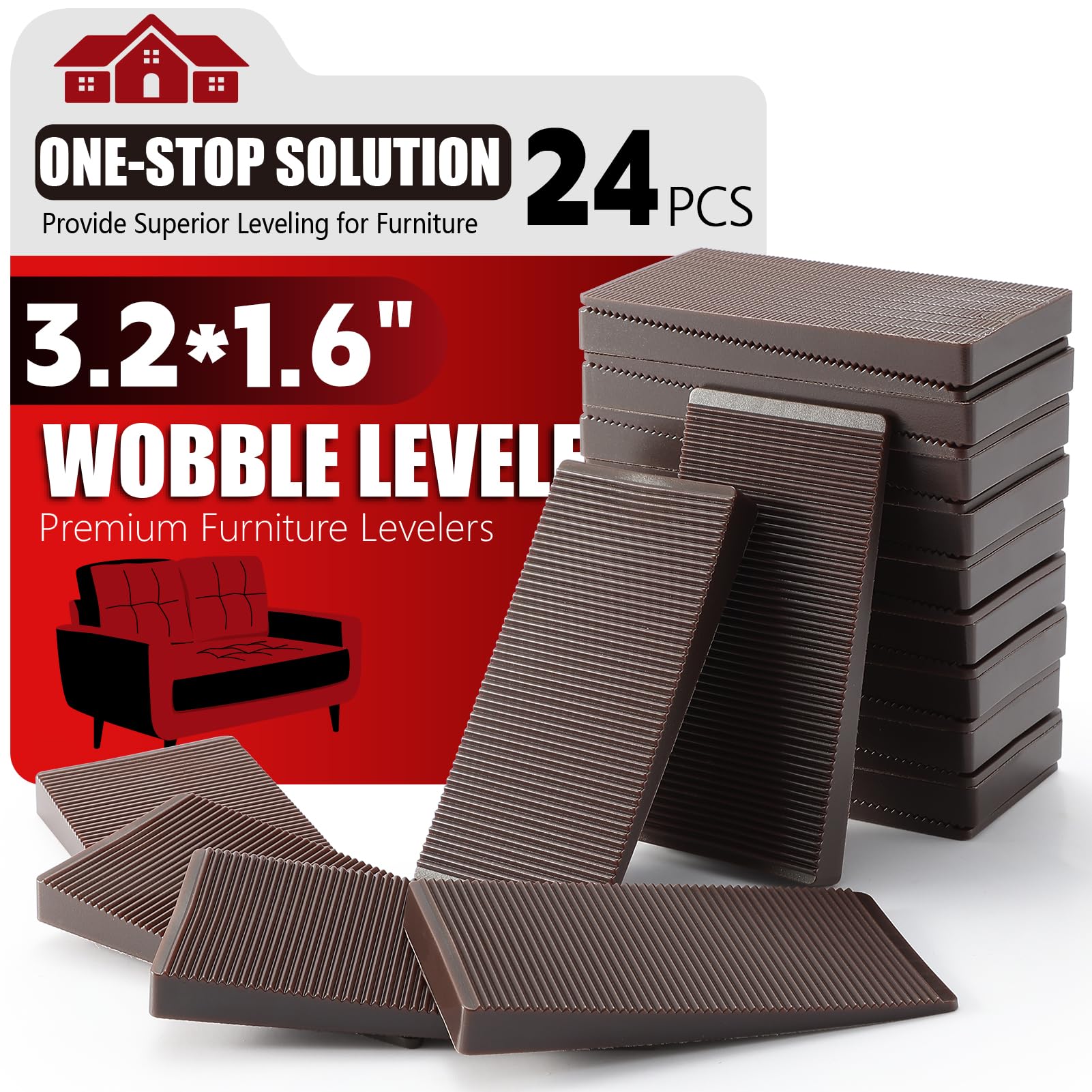 Furniture Leveler 24pcs Kit Size Variety | Multi-Purpose Rubber Shim for Leveling Feet Stable | Anti-Wobble Pad for Uneven Table, Dresser Leg, Toliet