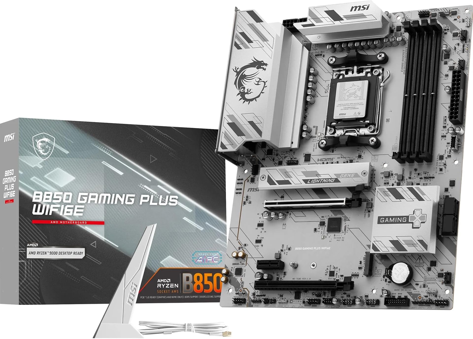 MSI B850 GAMING PLUS WIFI6E Motherboard, ATX - Supports AMD Ryzen 9000/8000 / 7000 Processors, AM5 - DDR5 Memory Boost 8200+ MT/s (OC), PCIe 4.0 x16, M.2 Gen5, Wi-Fi 6E, 2.5G LAN