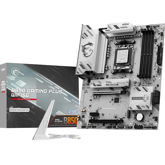 MSI B850 Gaming Plus WIFI6E Motherboard, ATX - Supports AMD Ryzen 9000/8000 / 7000 Processors, AM5 - DDR5 Memory Boost 8200+ MT/s (OC), PCIe 4.0 x16, M.2 Gen5, Wi-Fi 6E, 2.5G LAN