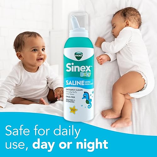 Miniatura 10 de VICKS Sinex Baby - Spray nasal salino sin drogas, limpia instantáneamente las narices pequeñas congestionadas todos los días, calma e hidrata,