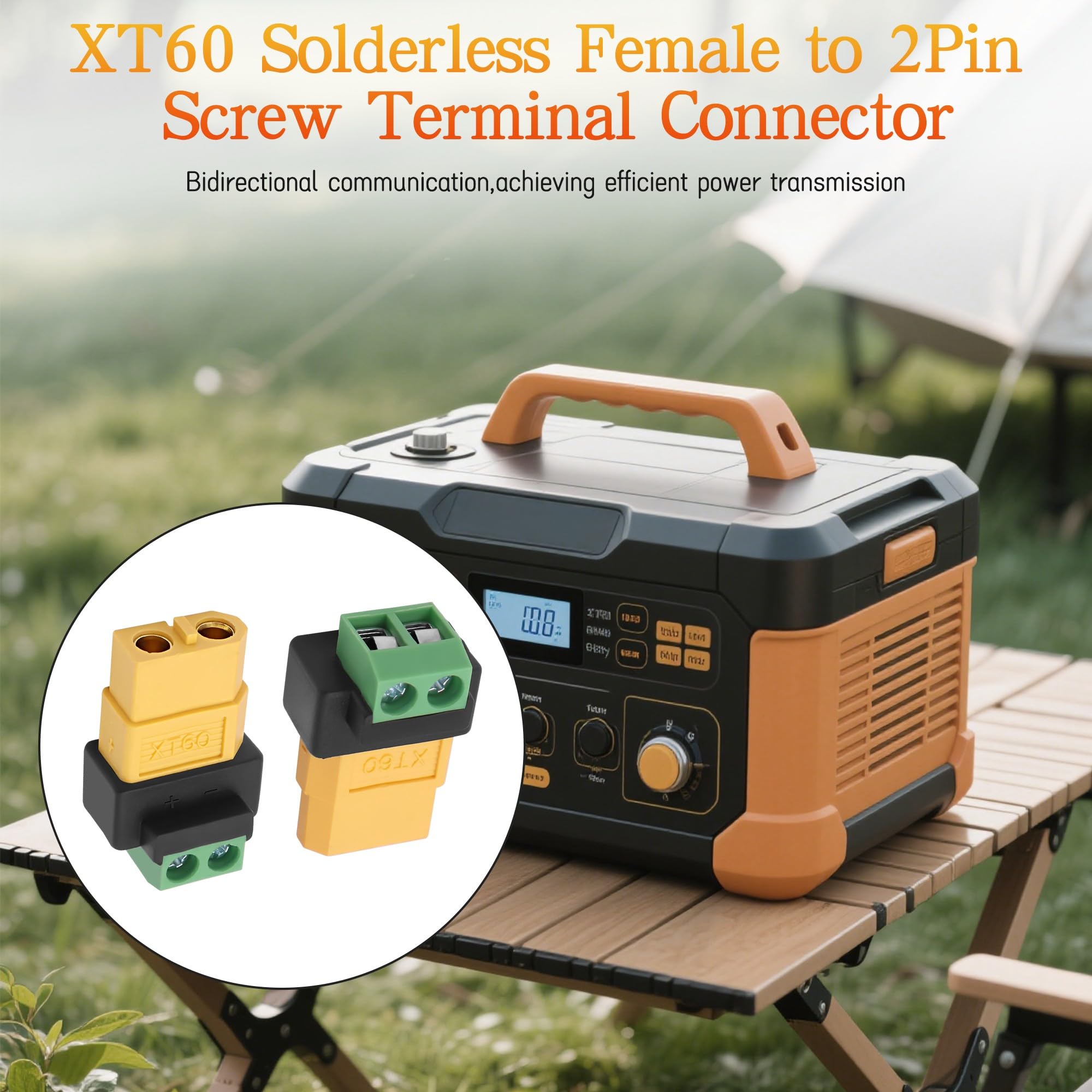 MEIRIYFA XT60 a 2 pin, adattatore morsetto a vite senza saldo, XT60, connettore senza saldatura da femmina a 2 pin, adattatore morsetto a vite per pannello solare, centrale elettrica portatile (4