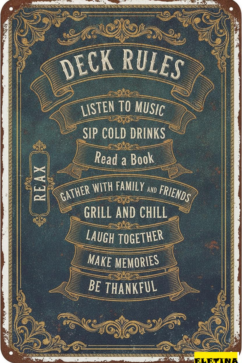 Tin Sign for Man Cave Deck Rules Metal Tin 8x12 Inch Pool Bar Terrace House Wall Decor Backyard Decor Rustic Farmhouse Wall Decor Private Property Decorative