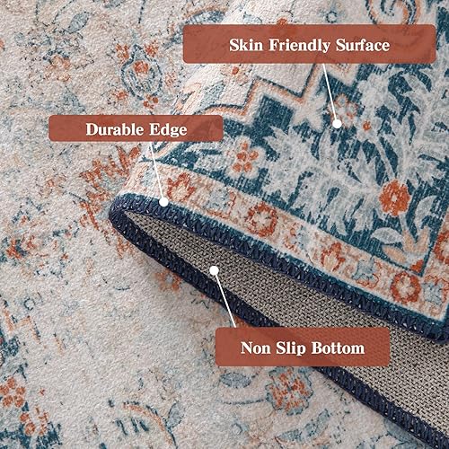 Miniatura 3 de Fashionwu Alfombra lavable de 9 x 12 pies, diseño floral, estilo bohemio, con medallones, para dormitorio, sala de estar, 9 x 12 pies, alfombra