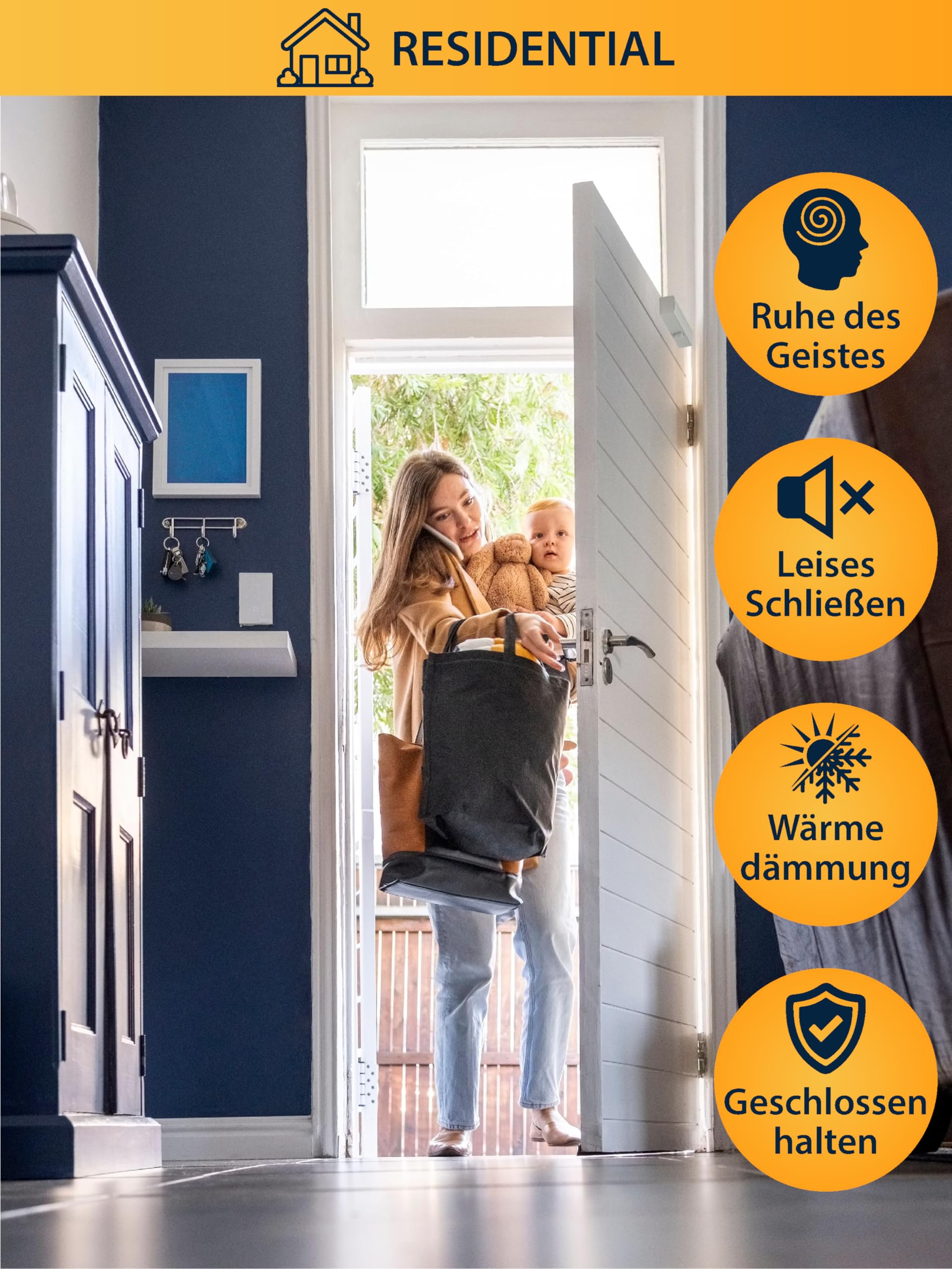 NAPOLEON N-1000 Robuster Automatischer Türschließer - Kommerziell & Residential - Türen von 20Kg bis 60Kg Größe 3 - Bohrschablone - Einfache und Schnelle Montage (Silber)