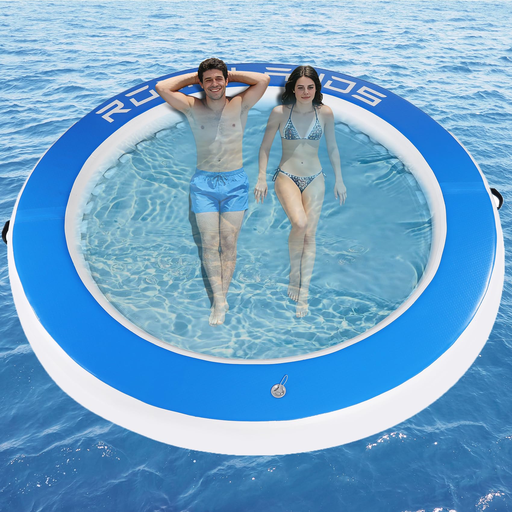 Hamaca hinchable de 245 cm, anillo de natación redondo como plataforma flotante para fiestas de verano, plataforma de natación para lagos, piscinas y el mar