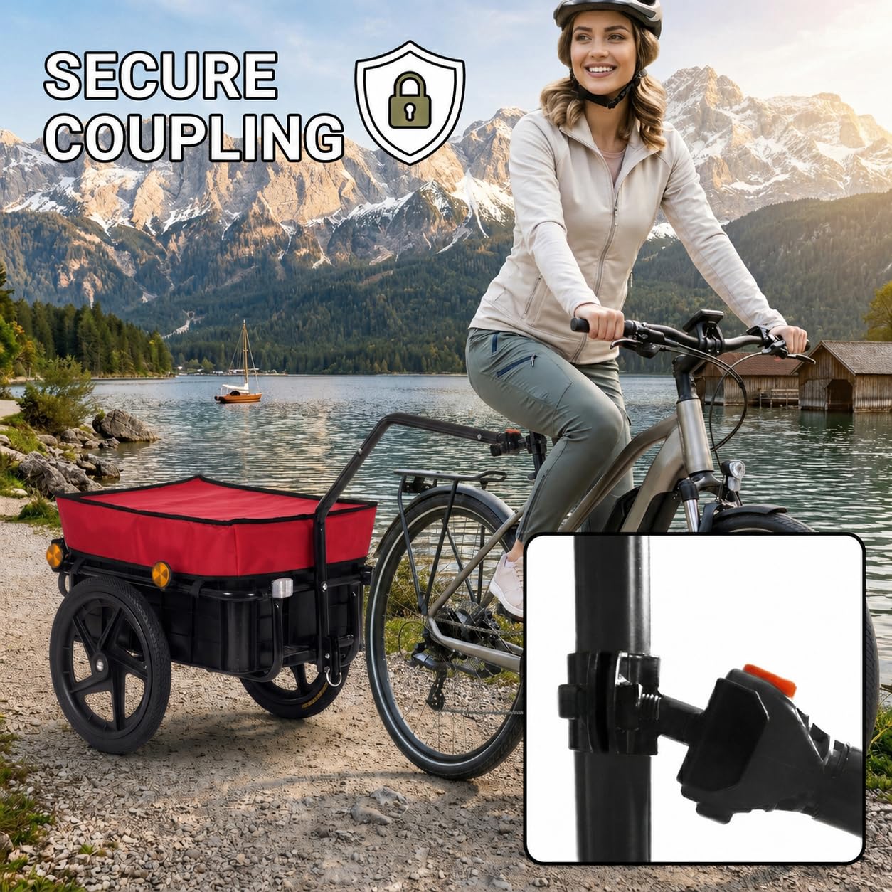 SAMAX Remolque de Bici Bicicleta Cesta Extraible Rueda Neumaticos Remolque de Transporte para Carga