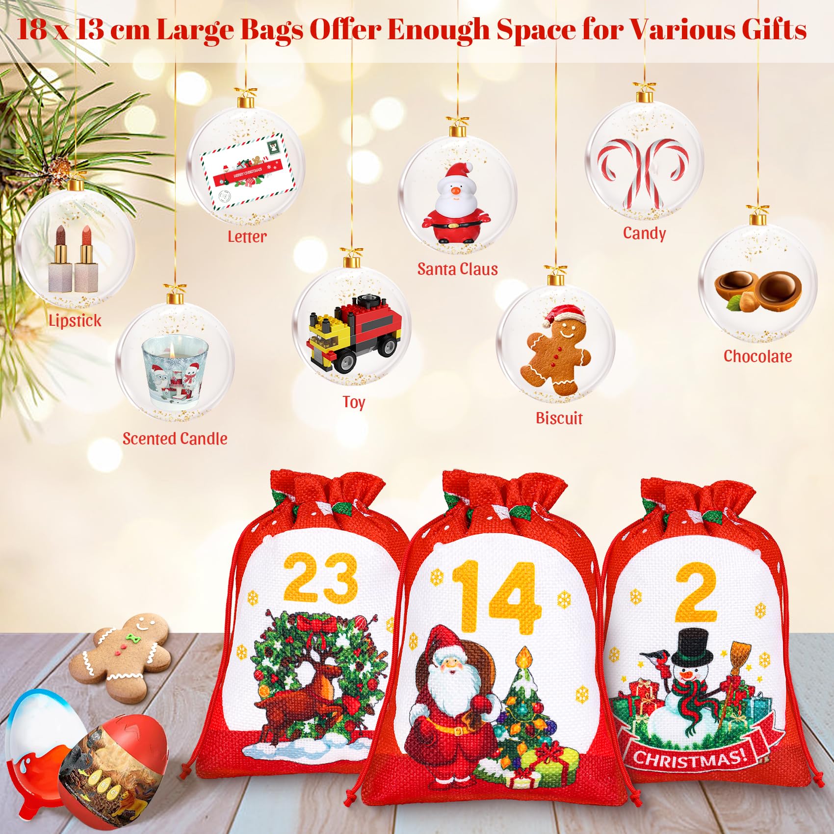 Calendario Avvento Fai Da Te 2024 - 24 Sacchetti 18x13cm Con Mollette Legno - Per Natale - Foto 4