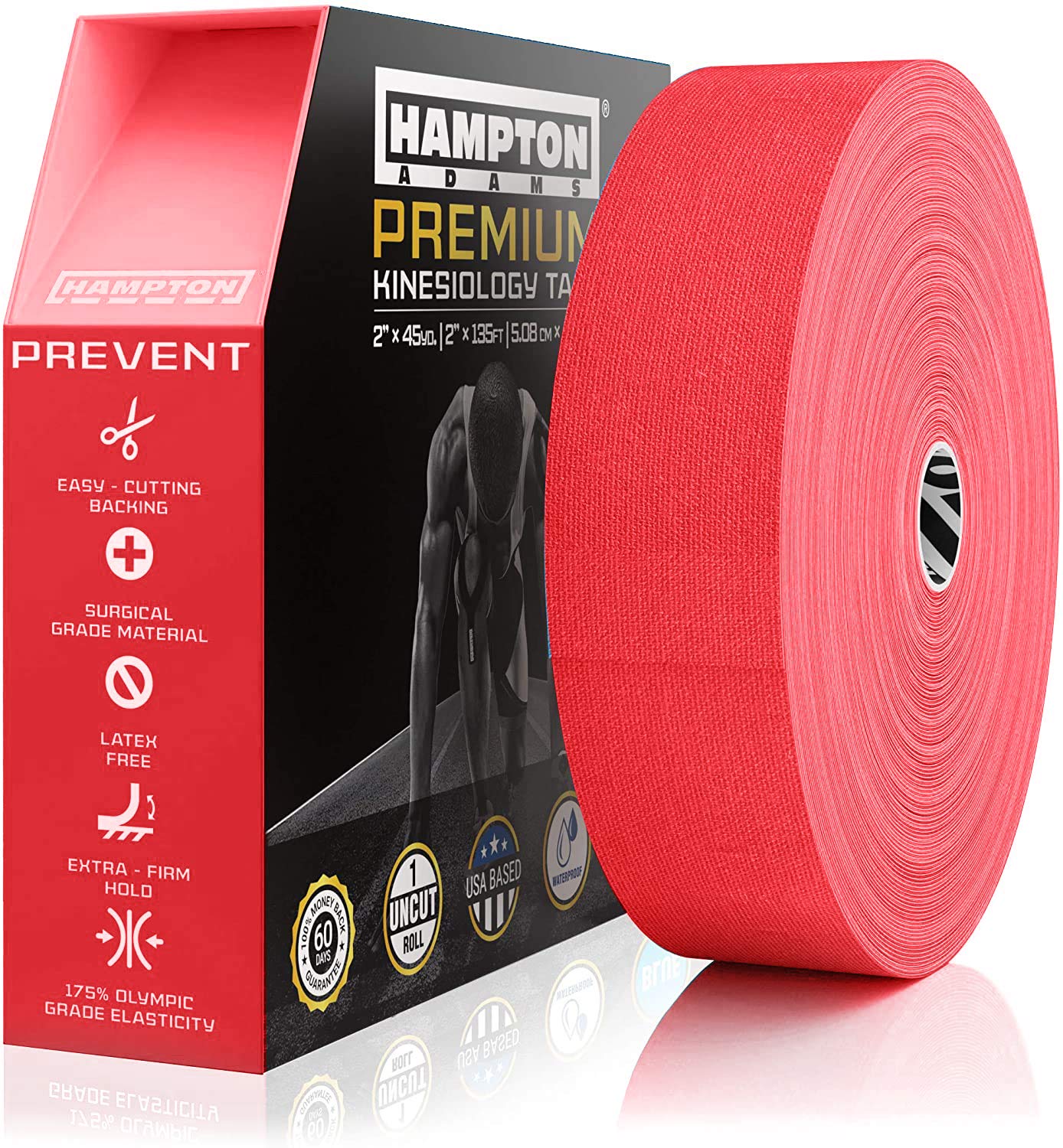 Hampton Adams | As Seen on Shark Tank | Elastic Kinesiology Tape (Bulk Roll) | 135ft Uncut | Supports & Protects Muscle Wrist Knee Shoulder Back Plantar Fasciitis | Waterproof Hypoallergenic