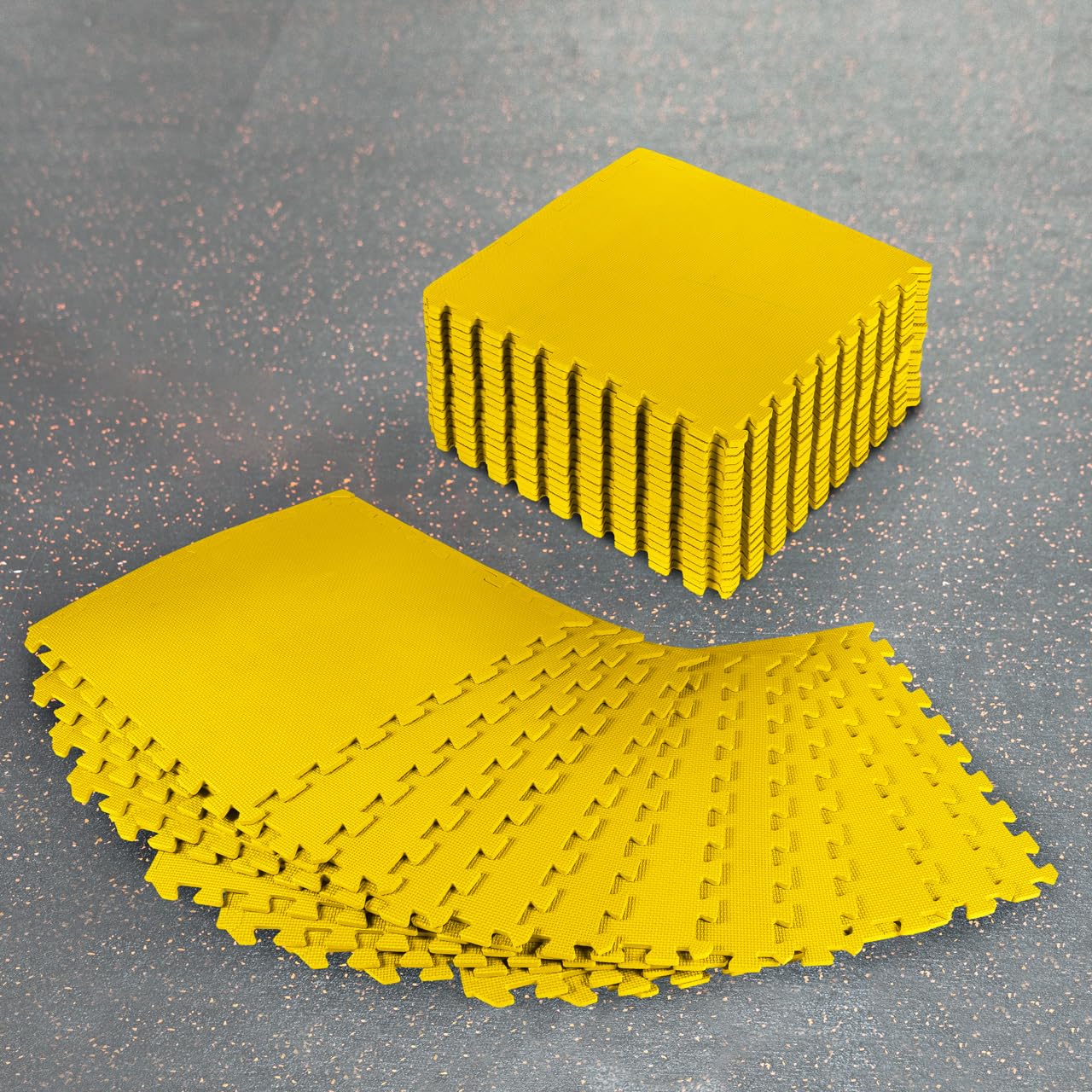 FORZA Interlocking Gym Flooring | High-Density EVA Foam Tiles for Home & Commercial Gyms – Non-Slip Exercise Mat for Floor Protection – Shock-Absorbing & Easy to Assemble (Yellow, Pack of 4)