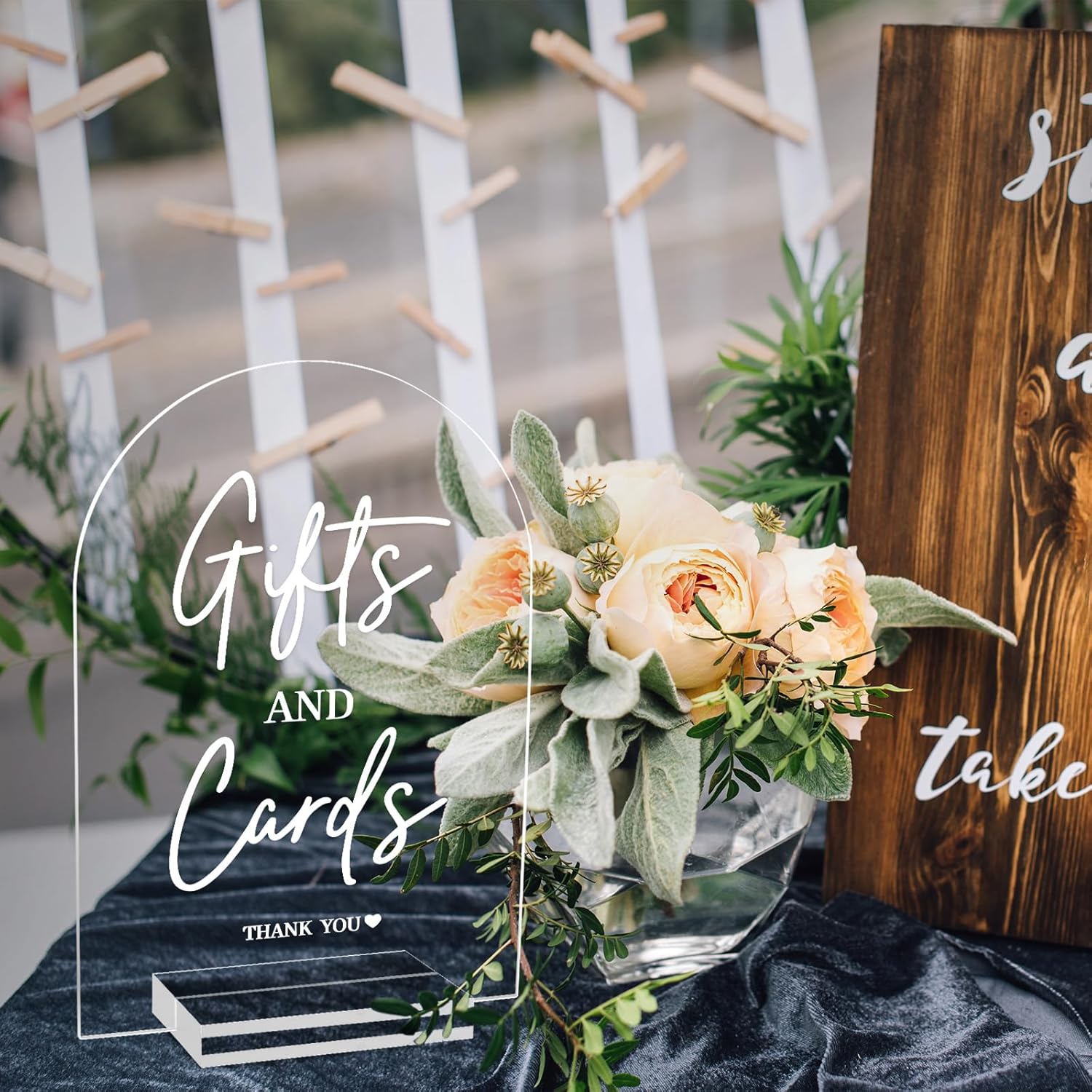 4pcs Clear Acrylic Wedding Signs for Ceremony and Reception, 5x7 Inch Modern Wedding Signage, Guest Book Sign, Cards and Gifts Sign, Favors Please Take One Sign, In Loving Memory Sign, Wedding Reception Decor - Image 6