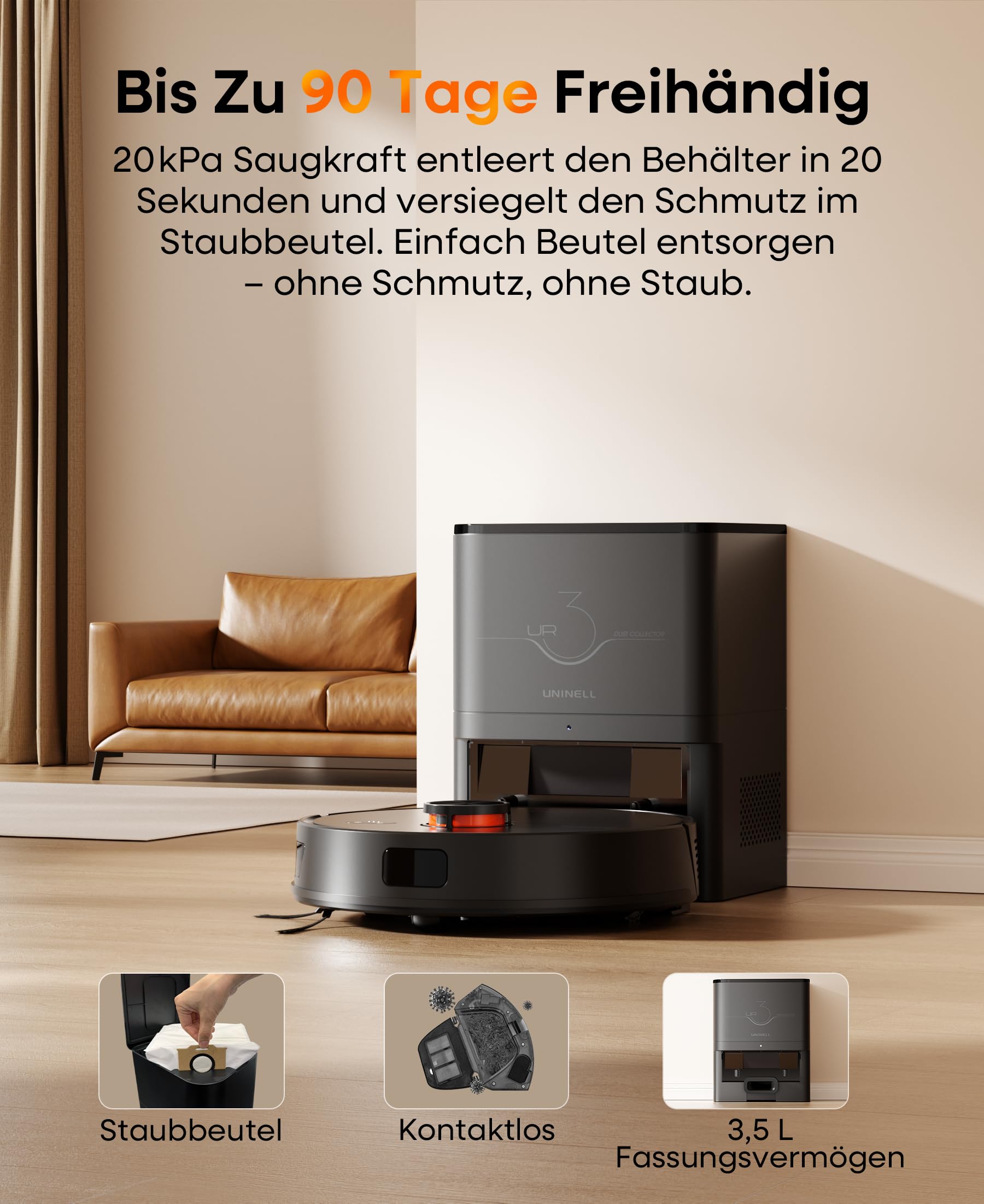 Saugroboter mit Wischfunktion 8000Pa, 200Min Laufzeit Staubsauger Roboter mit Absaugstation 3.5L,LiDAR Navigation, 4-in-1 Saug und Wischroboter für Teppich Tierhaare Böden, APP Steuerung