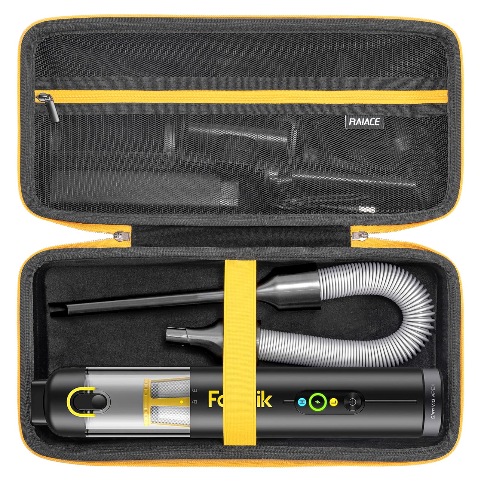 RAIACE Autostaubsauger-Etui, Hartschalen-Reiseetui, kompatibel mit Fanttik V8 Apex/Slim V8 Mate/ V10 Apex Autostaubsauger, Tragetasche mit Netzfach für Zubehör.(Nur Etui)–Schwarz (Schwarzes Futter)