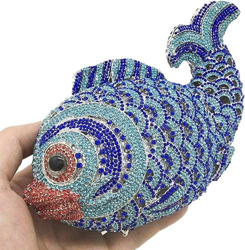 Miniatura 3 de Boutique De FGG Minaudiere - Mini bolsos de mano con diamantes de imitación de peces, monederos de cristal para mujer, bolsas de noche, fiesta,