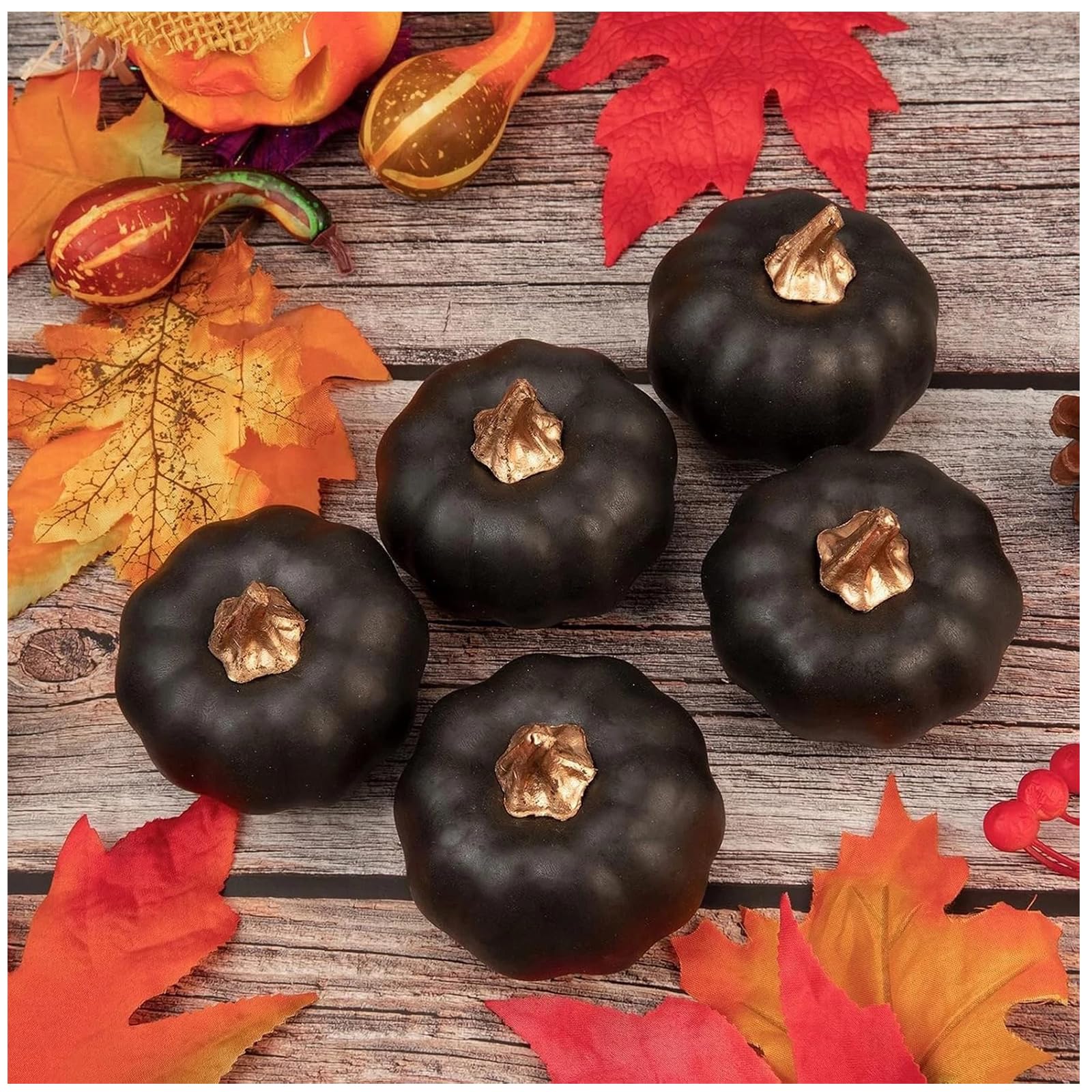 12 Citrouilles Artificielles En Mousse - 7,5x6,5 Cm - Déco Halloween, Thanksgiving, Table D'automne - Noir