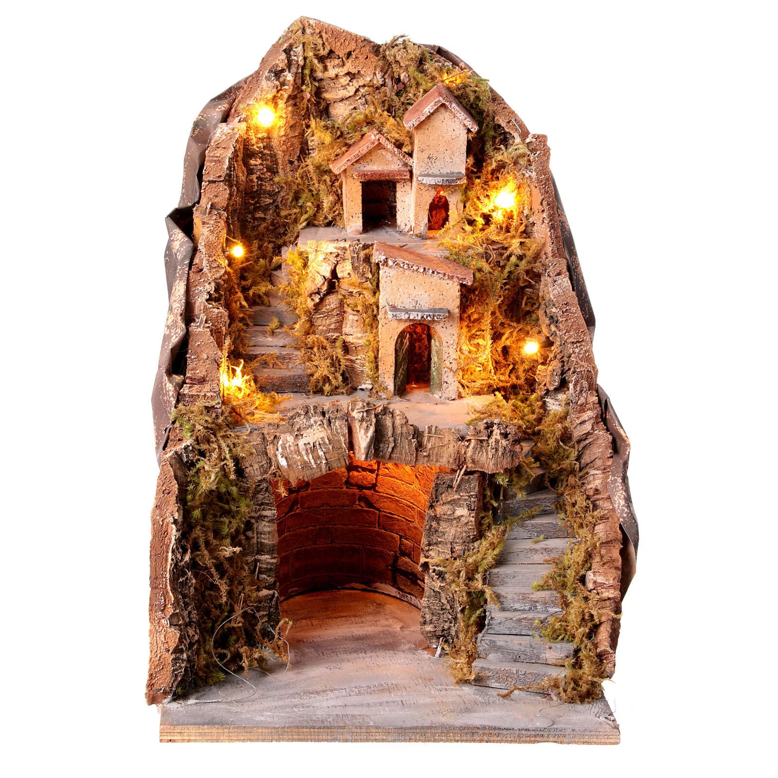 Holyart Presepe Napoletano: Borgo con grotta centrale e scalinata 35x25x25 cm