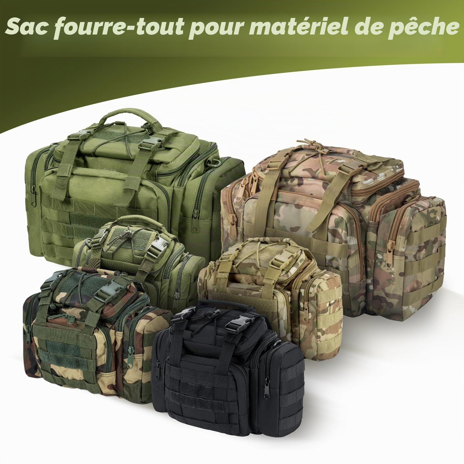 Dr.Fish Sac de Pêche pour Le Rangement, Grand Fourre-Tout Multi-Poches, Résistant à l'eau pour Pêche, la Randonnée, la Chasse, Le Camping, Les Voyages