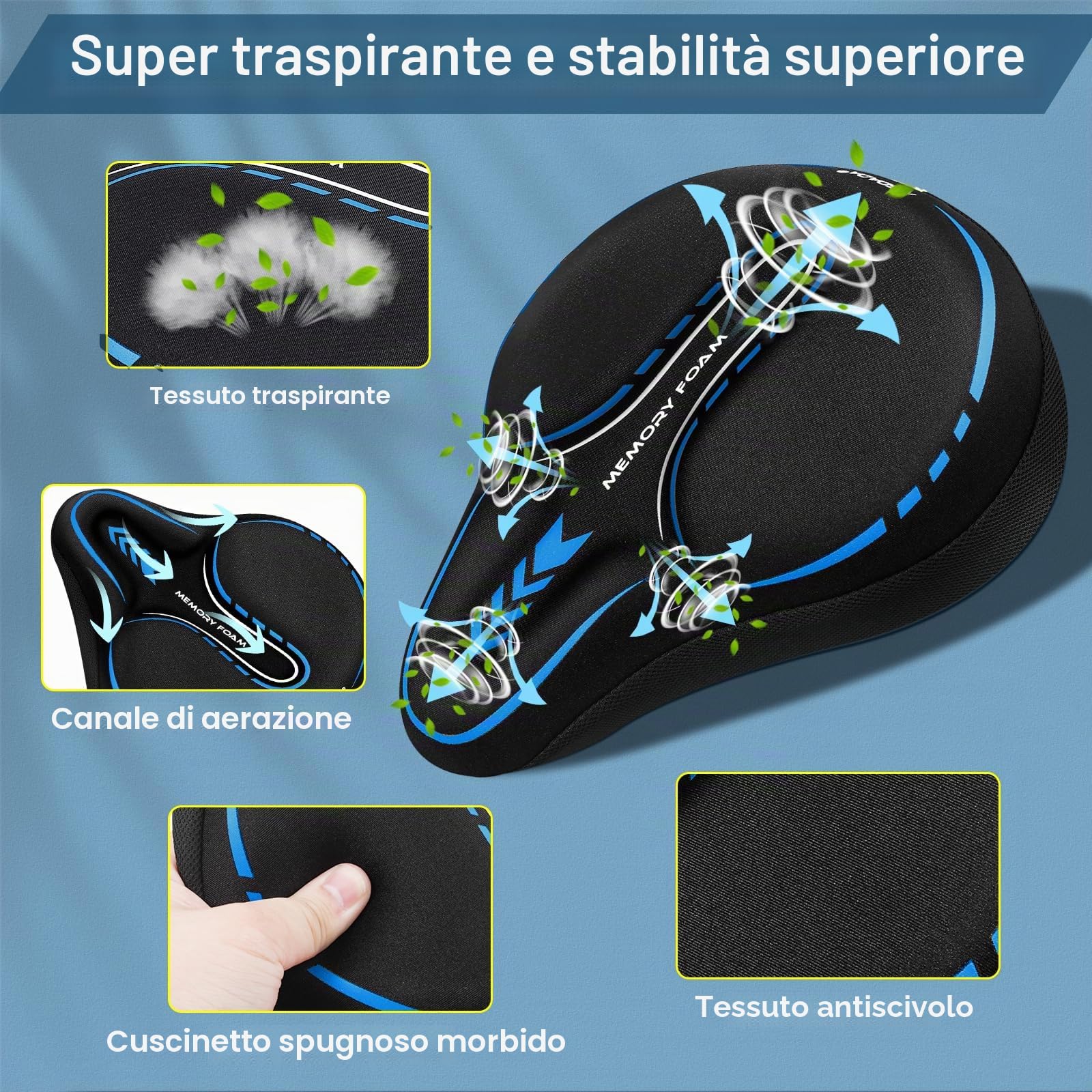 MSDADA Coprisella Bici in Gel, Grande Coprisella Cyclette Imbottito, Cuscino Sedile Bici per Biciclette da Strada, Cyclette, City Bike, Mountain Bike, Elettrica, Spinning(Blu)