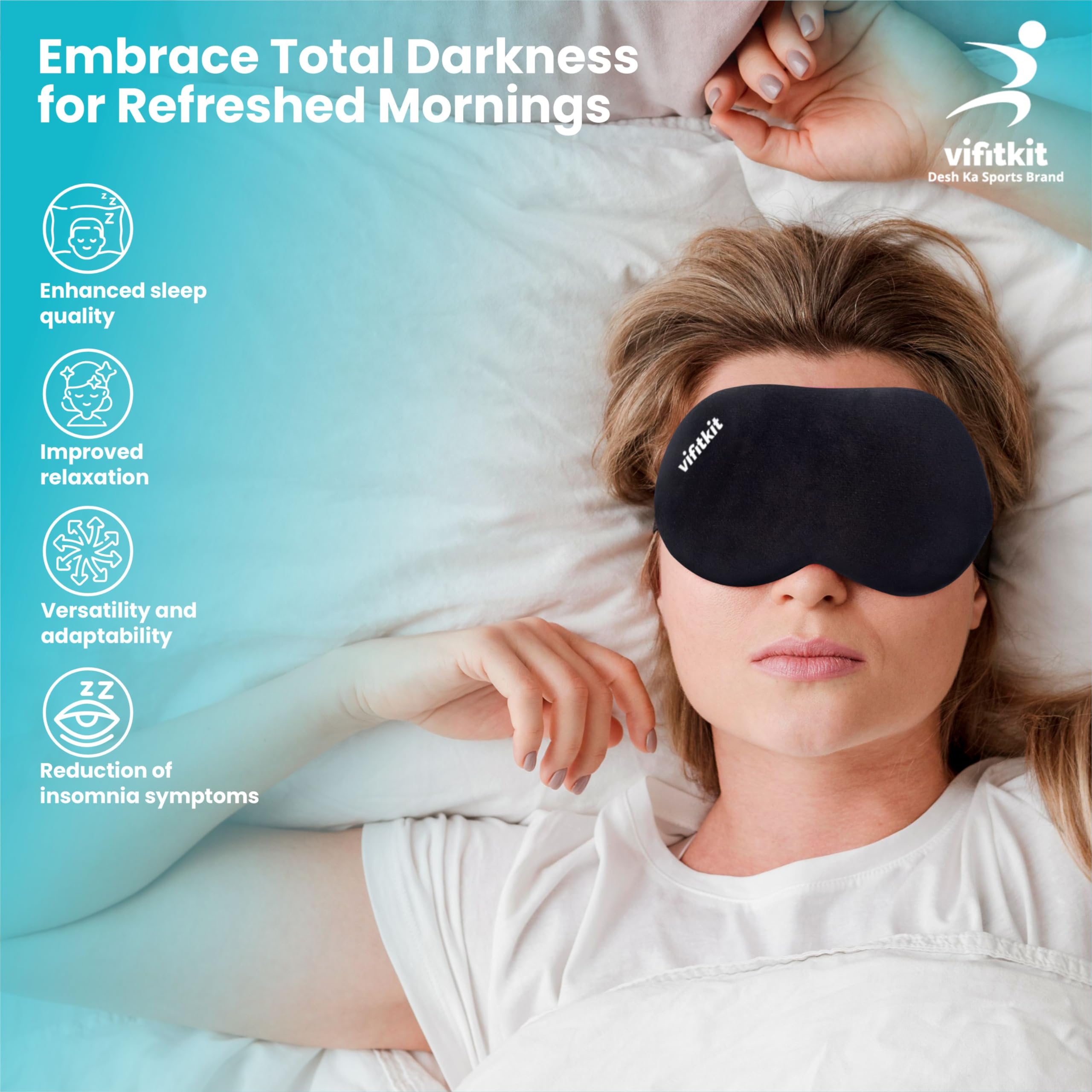VFK by Trendy Home Eye Mask For Sleeping With Adjustable Strap, Premium Sleeping Mask for Men, Women and Kids, Blind Fold For Comfortable Sleep, Travelling Sleep Mask, Sleeping Eye Mask (Black) - Image 4 thumbnail