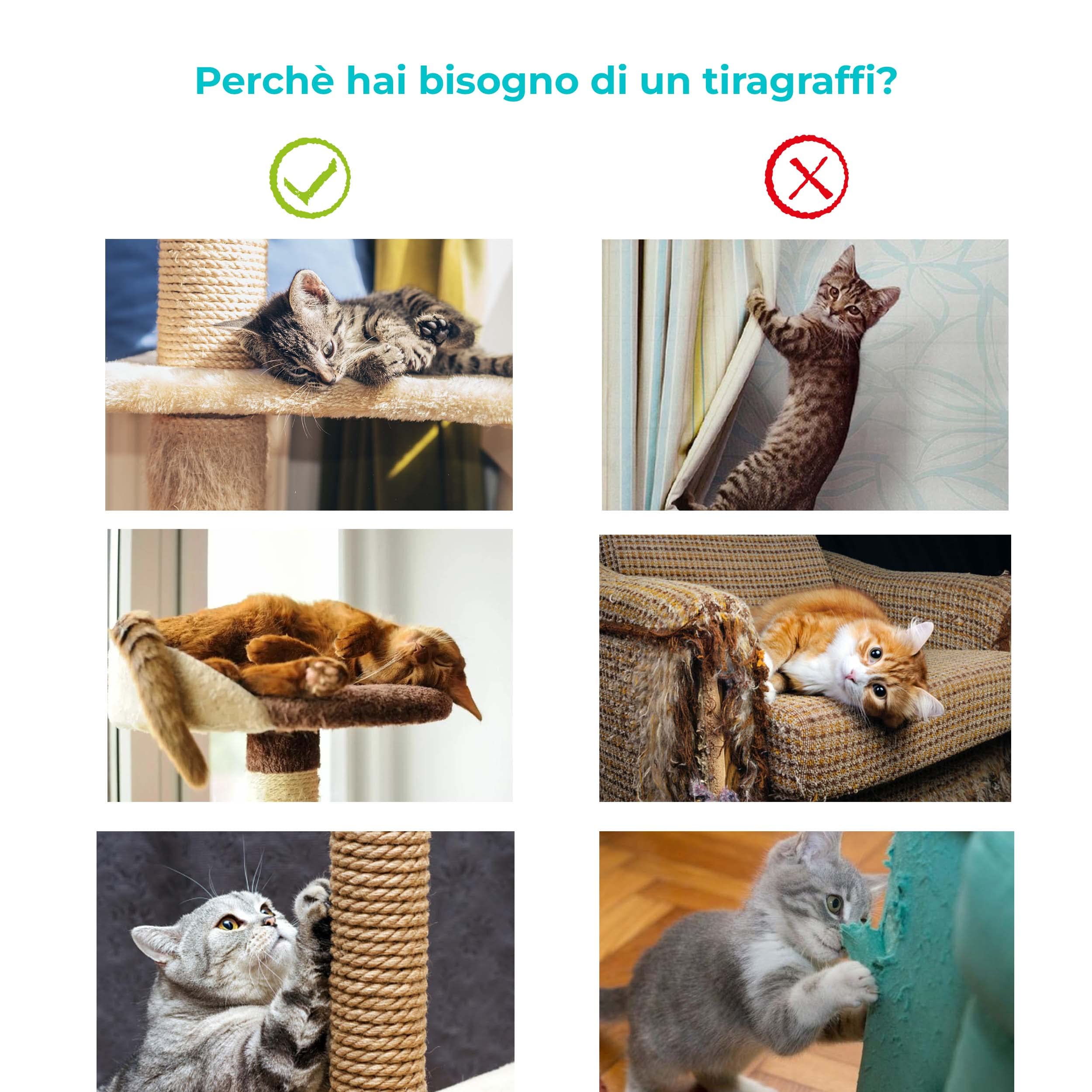 Baroni Home Tiragraffi ad Albero per Gatti, Tiragraffi per Gatti e Gattini, 4 Piani con Palla, Amaca e Cuccia Rettangolare, 45x45x122 cm, Grigio