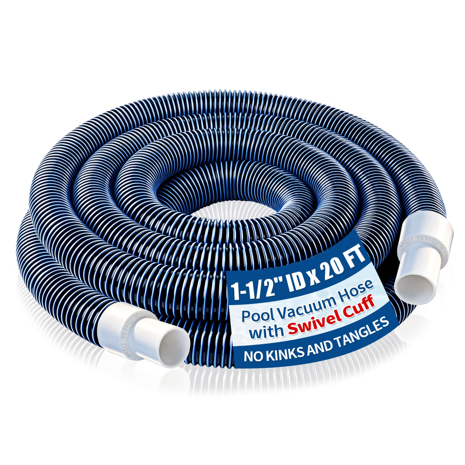 Photo 1 of 1-1/2 Pool Vacuum Hose With Swivel Cuff, 20FT x 1.5 Inch Pool Cleaner Hose