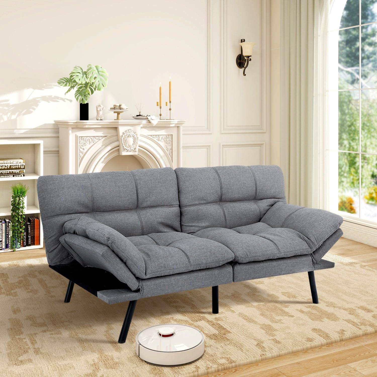 MUUEGM Futon Sofa Bed Memory Foam Futons Modern Office Couch Sleeper Bed Convertible Love seat Sofa for Small Spaces,Apartment,Office with Adjustable Armrest Backrest