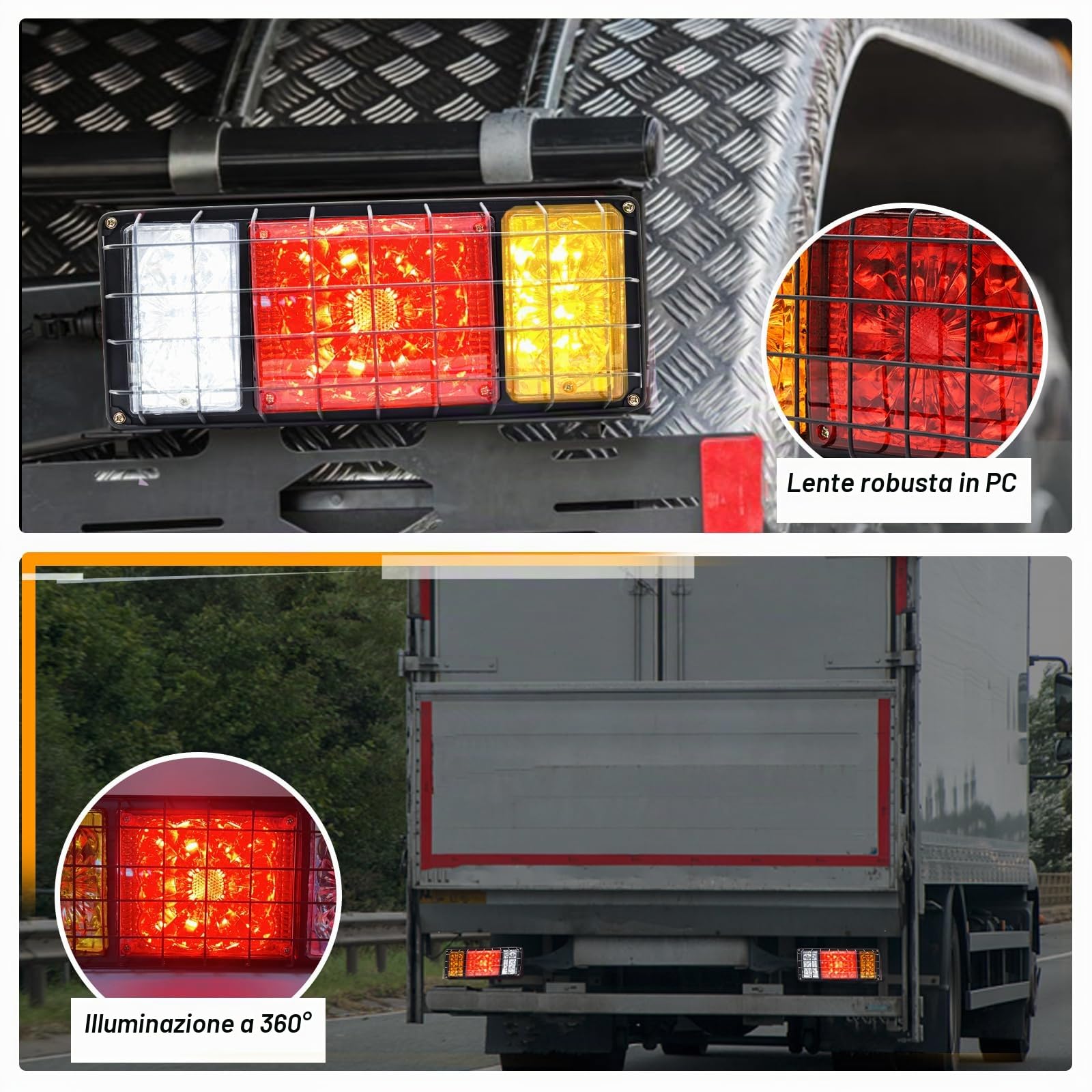 2PCS Fanali Posteriori Rimorchio,24V Luci del Rimorchio 32LED Luci Posteriori Trattore,Luce del Freno/Indicatore di Direzione/Luce di Retromarcia per Camion Caravan(con Rete in Ferro)