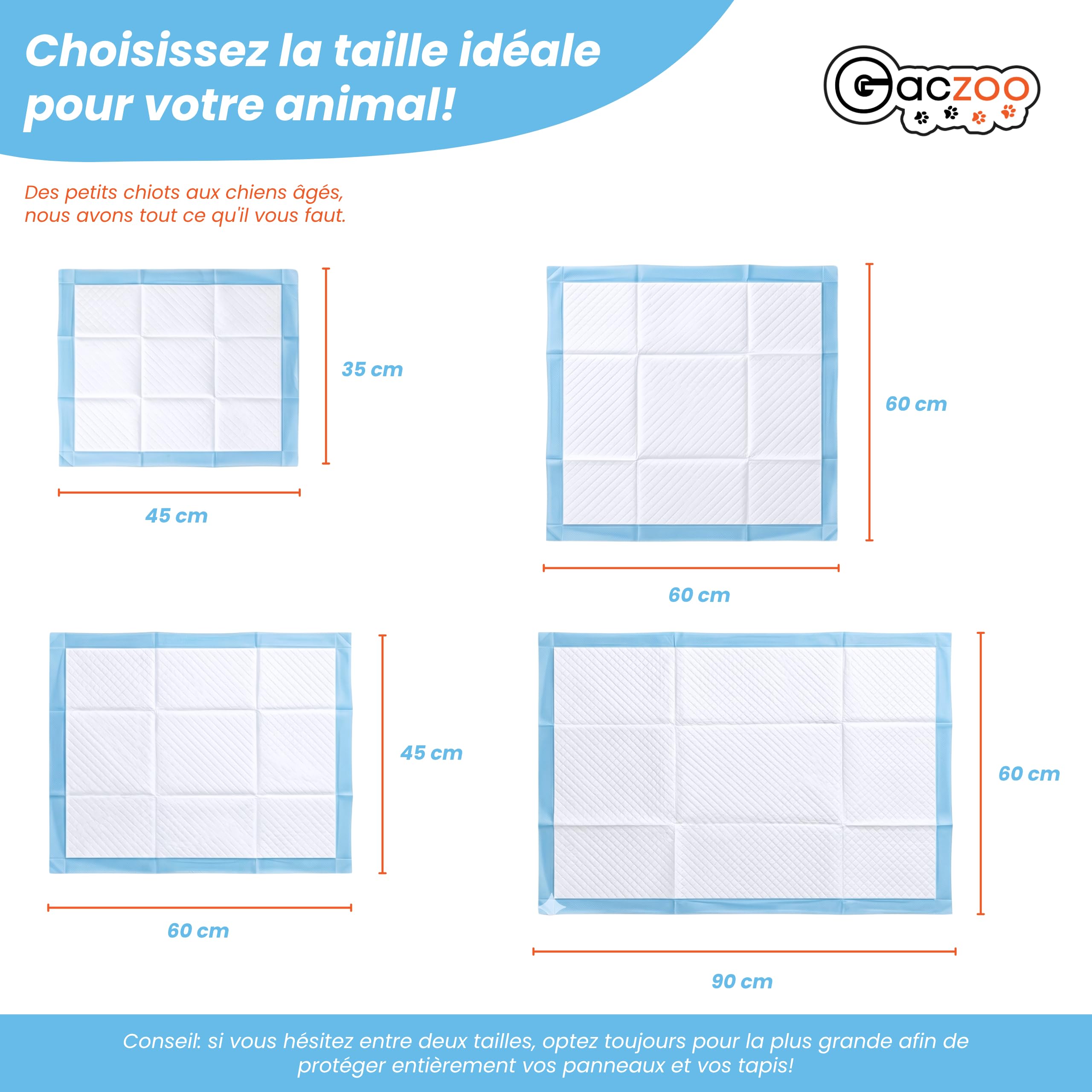 Alese jetable pour Chiots et Chats 60x90cm – Tapis Absorbant Chien – Pads d’Entraînement avec Gel Absorbant, Anti-fuites, Doux & Anti-odeurs – Capacité d’Absorption 350ml – Lot de 50