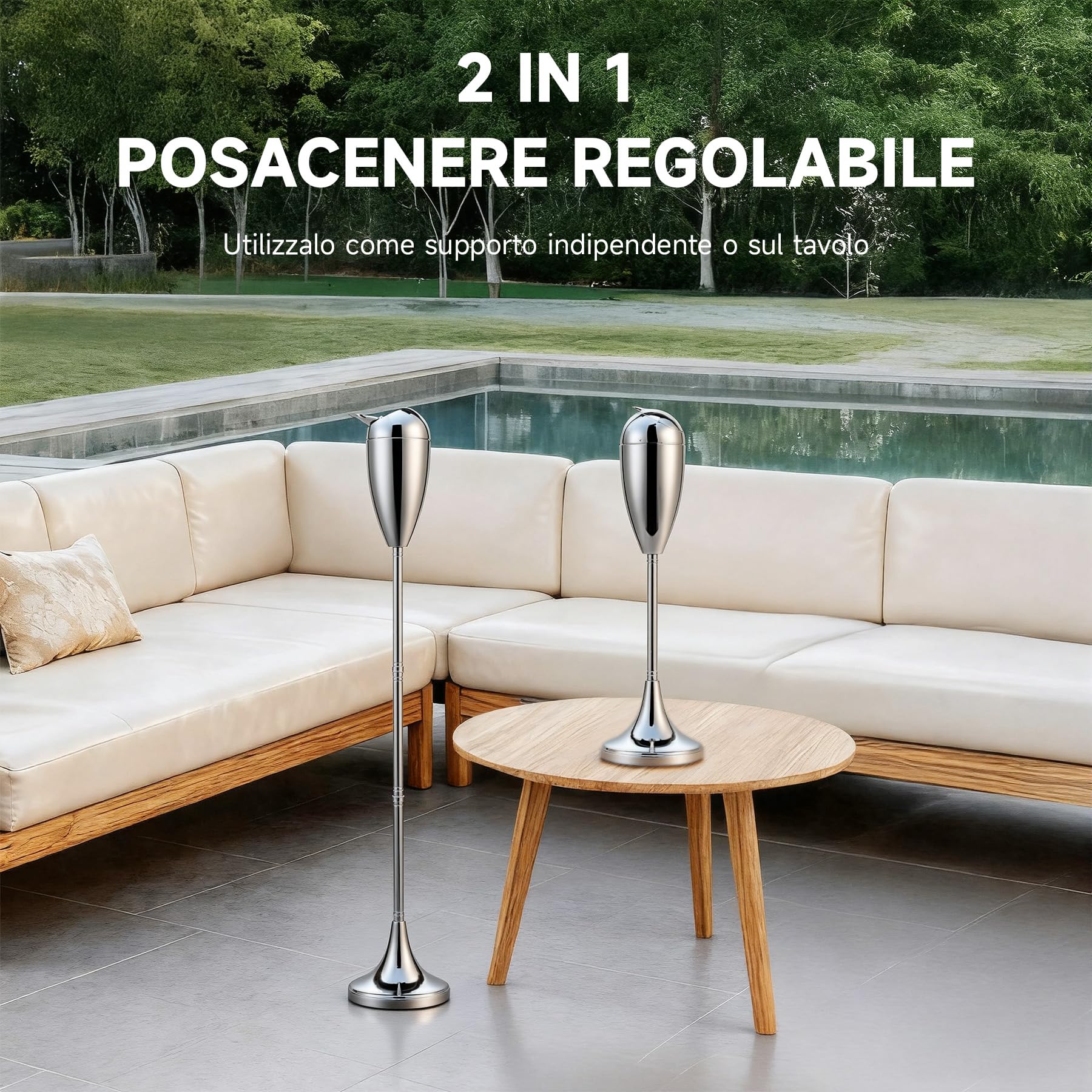 CO-Z Posacenere da Terra Regolabile in Altezza Posacenere a Colonna in Metallo Contemporane Altezza da 50,8 cm a 88,9 cm con Scatola di Sigarette (Cromato)
