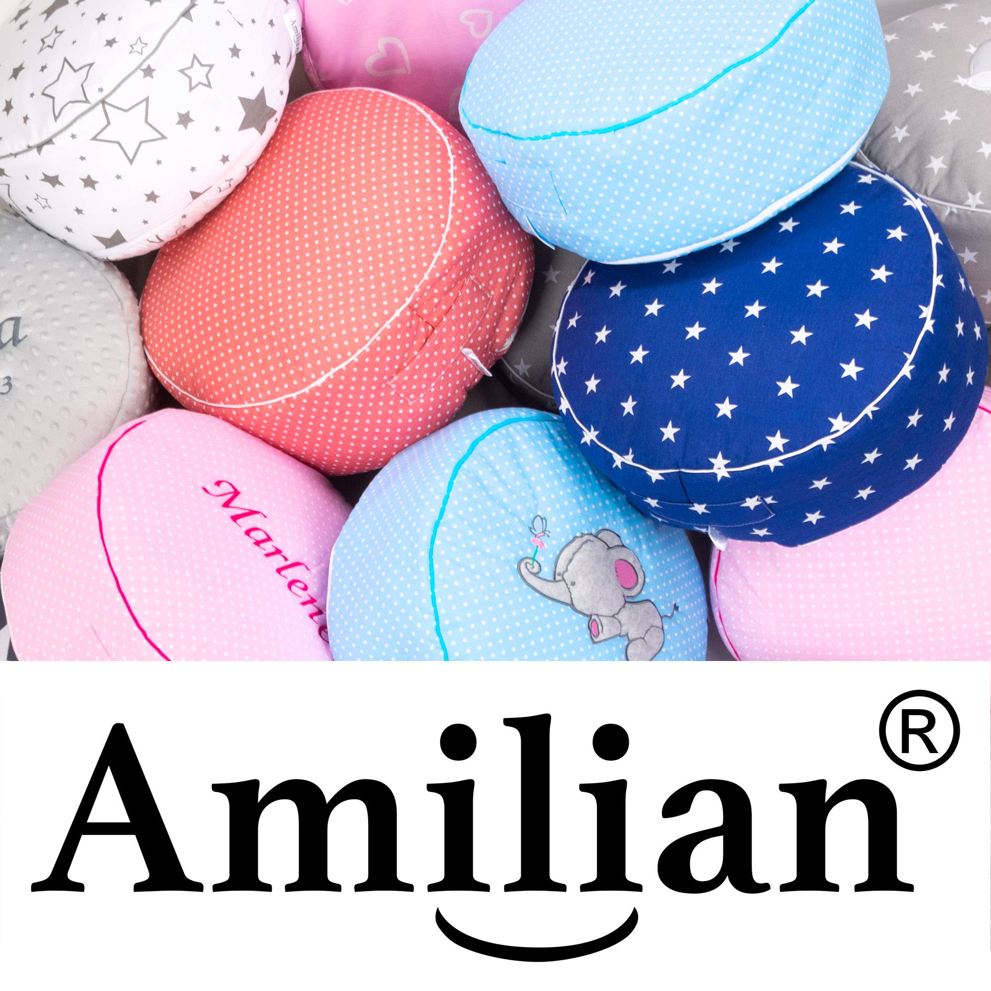 Amilian - Cojín de asiento, puf, funda lavable de 100% algodón, aprox. 50 cm de diámetro, 20 cm de alto, para niños, relleno suave, reposapiés, cojín, asiento, decoración