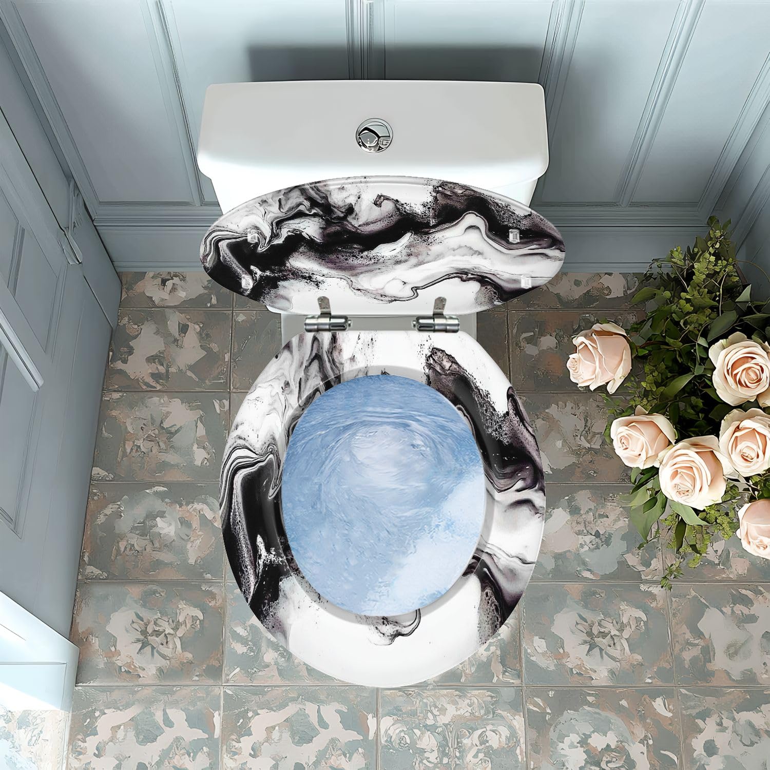 Asiento de inodoro de resina con bisagras de liberación rápida, fácil instalación para el baño.