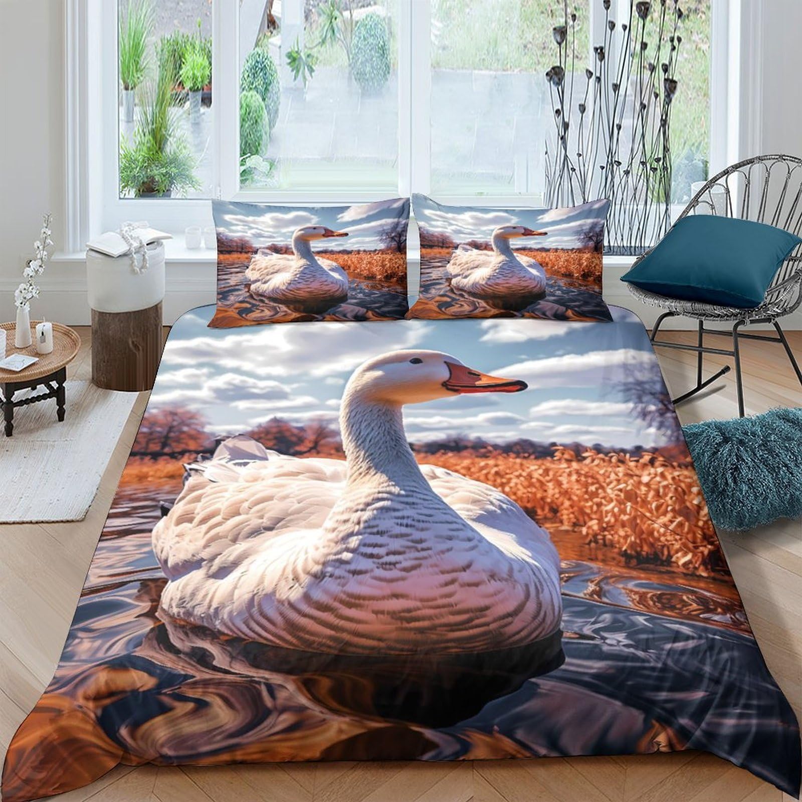 Ctjqhvkz Style-9 3D Printed Swan Lake Fitted Sheet Microfiber Soft Bedroom Decor Autumn Sunset Mattress Cover Adult Teen Single（135X200cm）