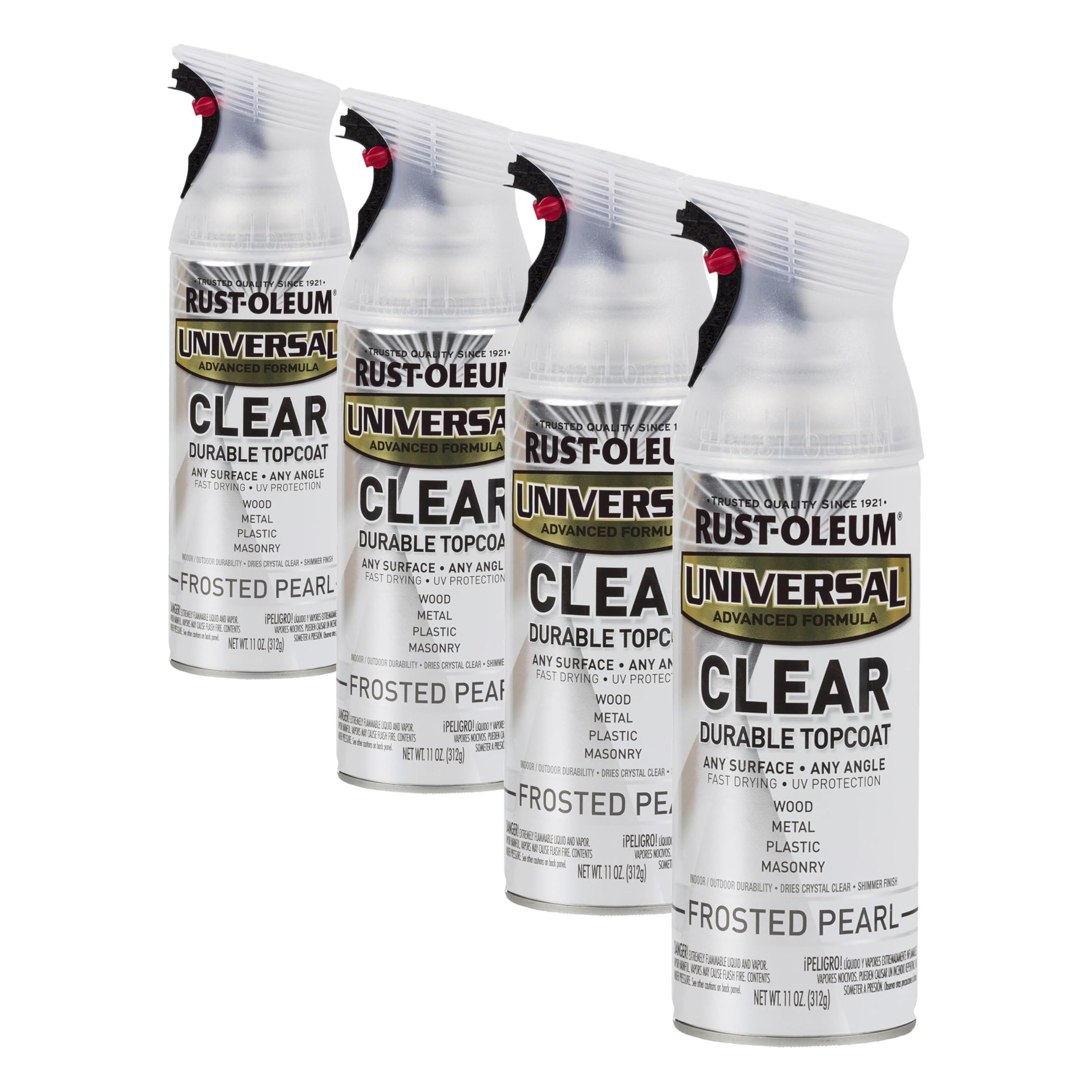 Rust-Oleum 302155 Universal All Surface Clear Topcoat Spray, 11 oz, Frosted Pearl Clear (Pack of 4)