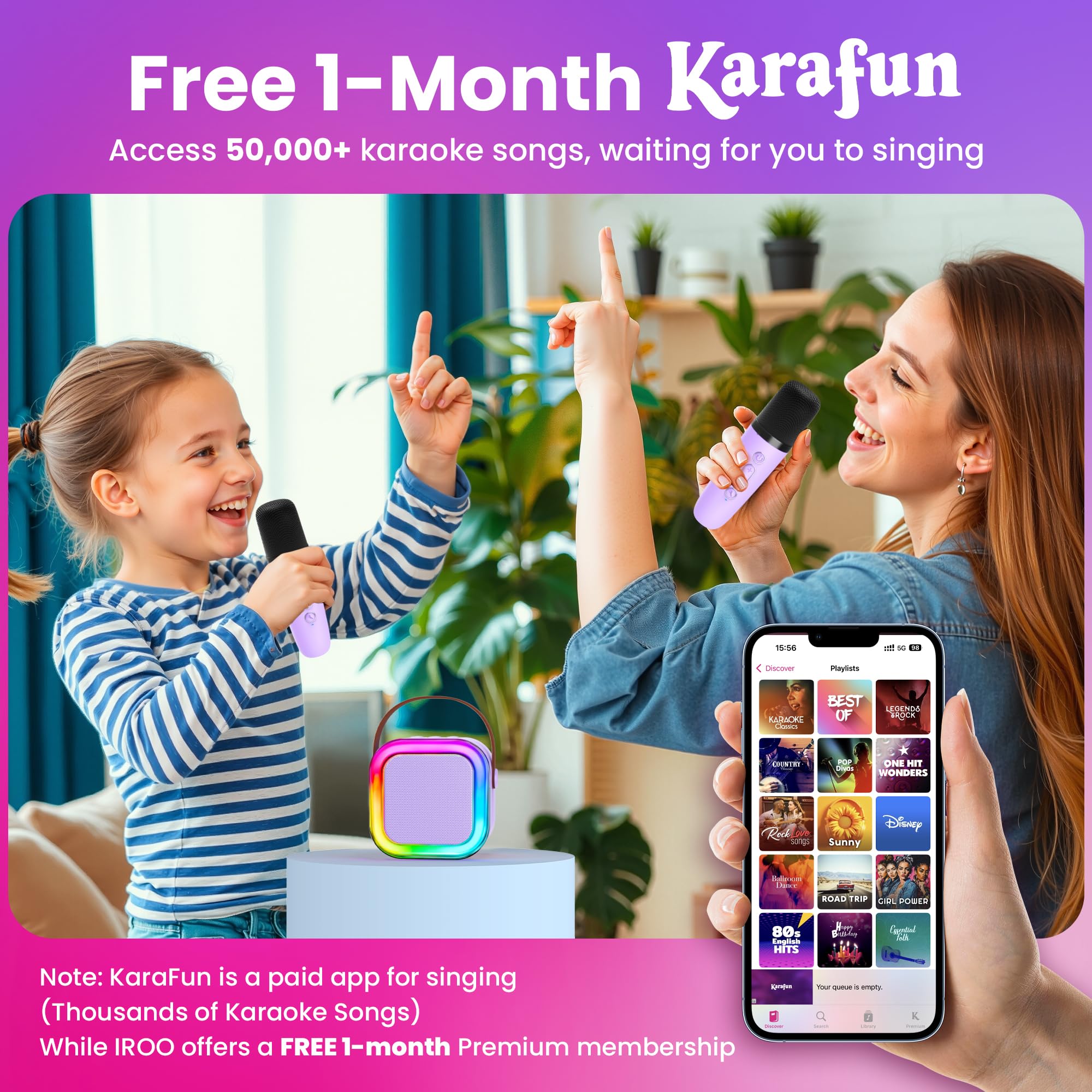 IROO Mini Karaoke Machine for Kids, 2026 TOP Toys Birthday Gifts Ideas for Girls Ages 4, 5, 6, 7, 8, 9, 10, 12+ Years Old, Portable MP3 Player with 2 Wireless Mics for Family Home Party