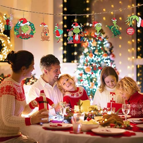 Miniatura 5 de 24 decoraciones para árbol de Navidad, adornos verdes de Navidad, bonitos adornos colgantes de madera para árbol de Navidad, decoración de Navidad