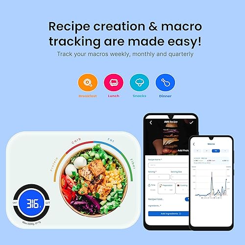 Miniatura 5 de NextLevel Fit Báscula de cocina inteligente seguimiento nutricional preciso y gestión de la dieta, sincronización de aplicaciones para contar
