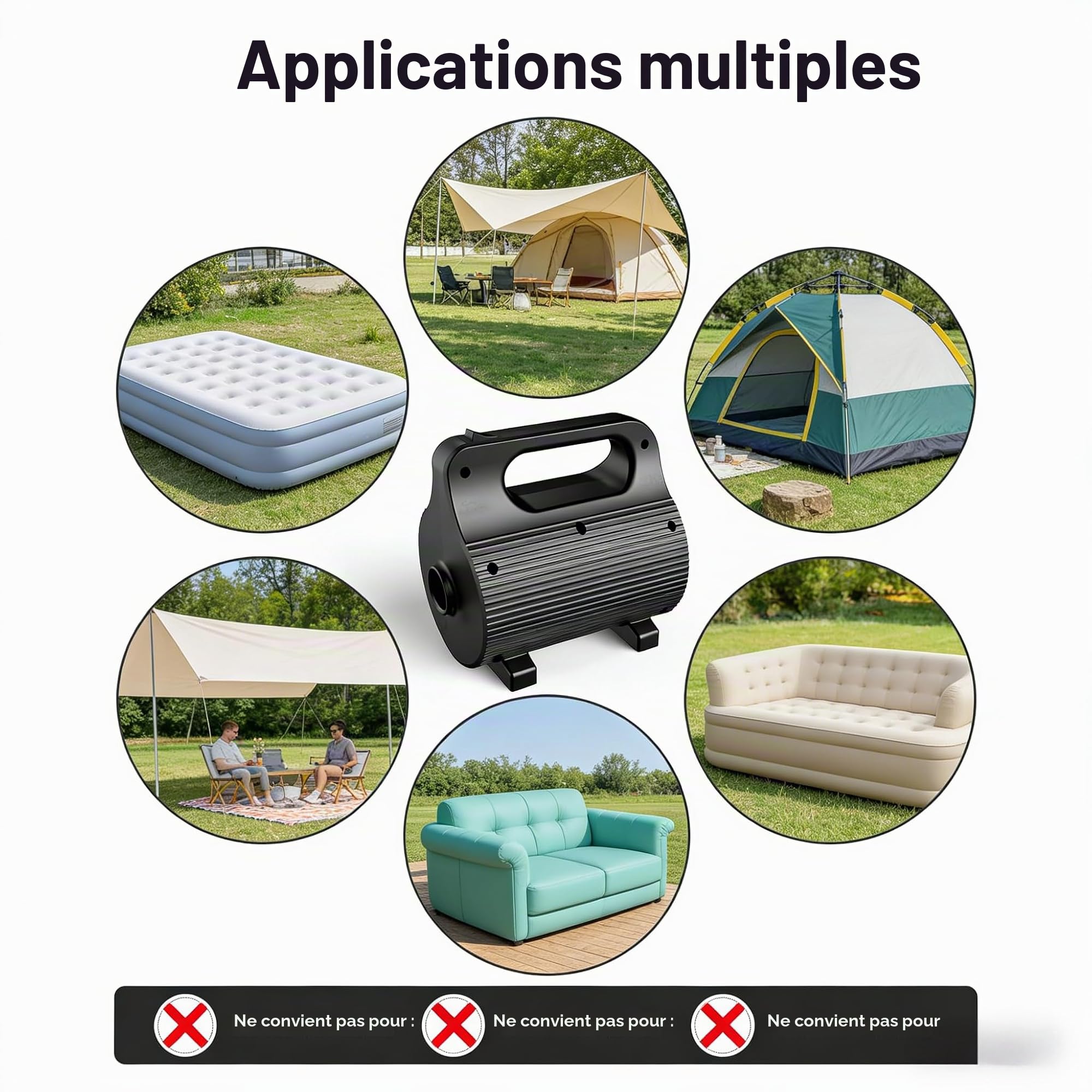 Pompe à Air Electrique 400W-600W, Pompe à Air Portable à 4 Buses pour Un Gonflage Ultra-Rapide des Matelas Pneumatiques, Piscines, Aides à La Natation et Matelas (AC220-240V)