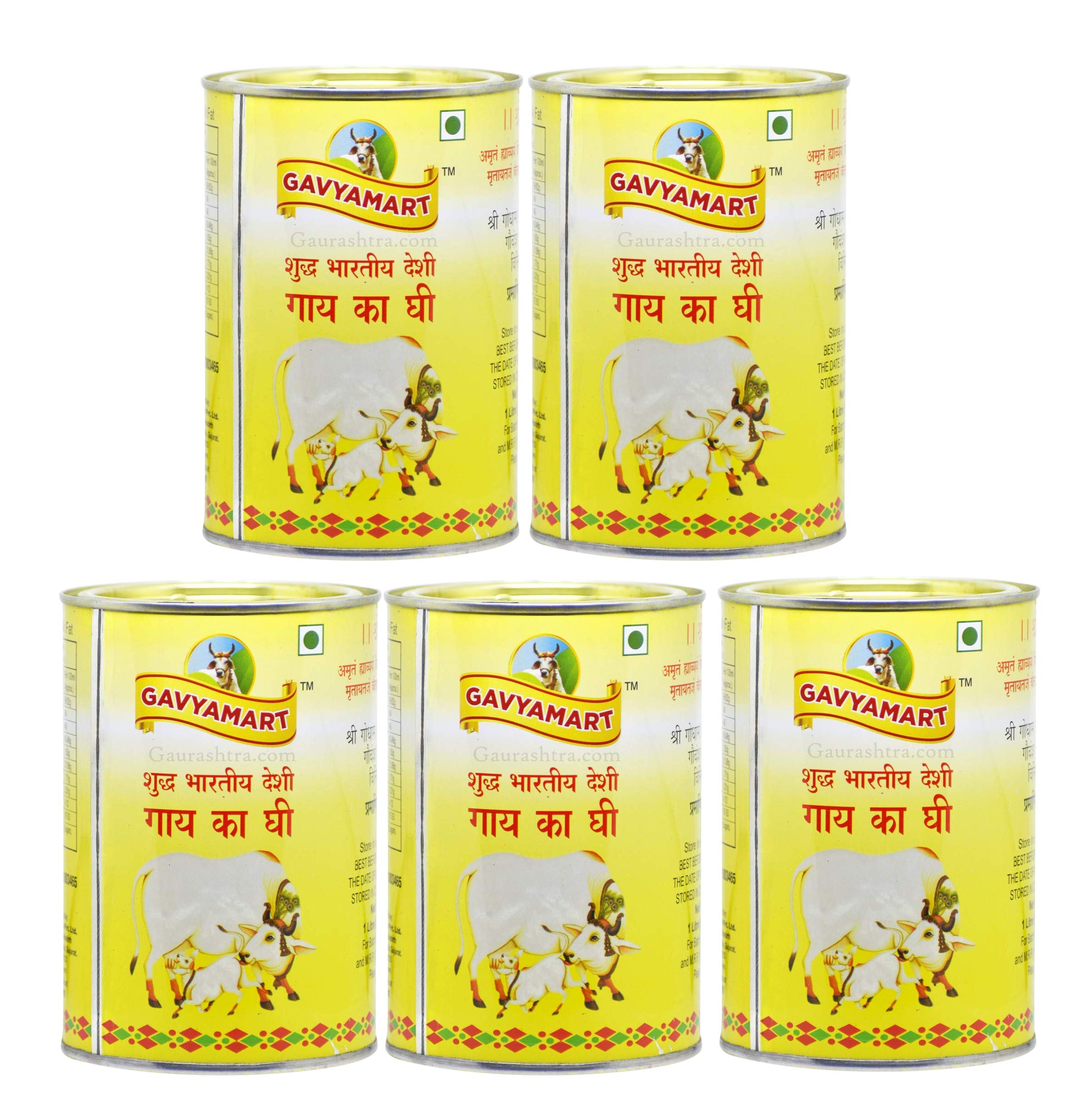 Gavyamart Indian A2 Cow Ghee 100% Pure Non GMO - Made of kankrej Organic Cow Ghee-Pack of 5 (5L)