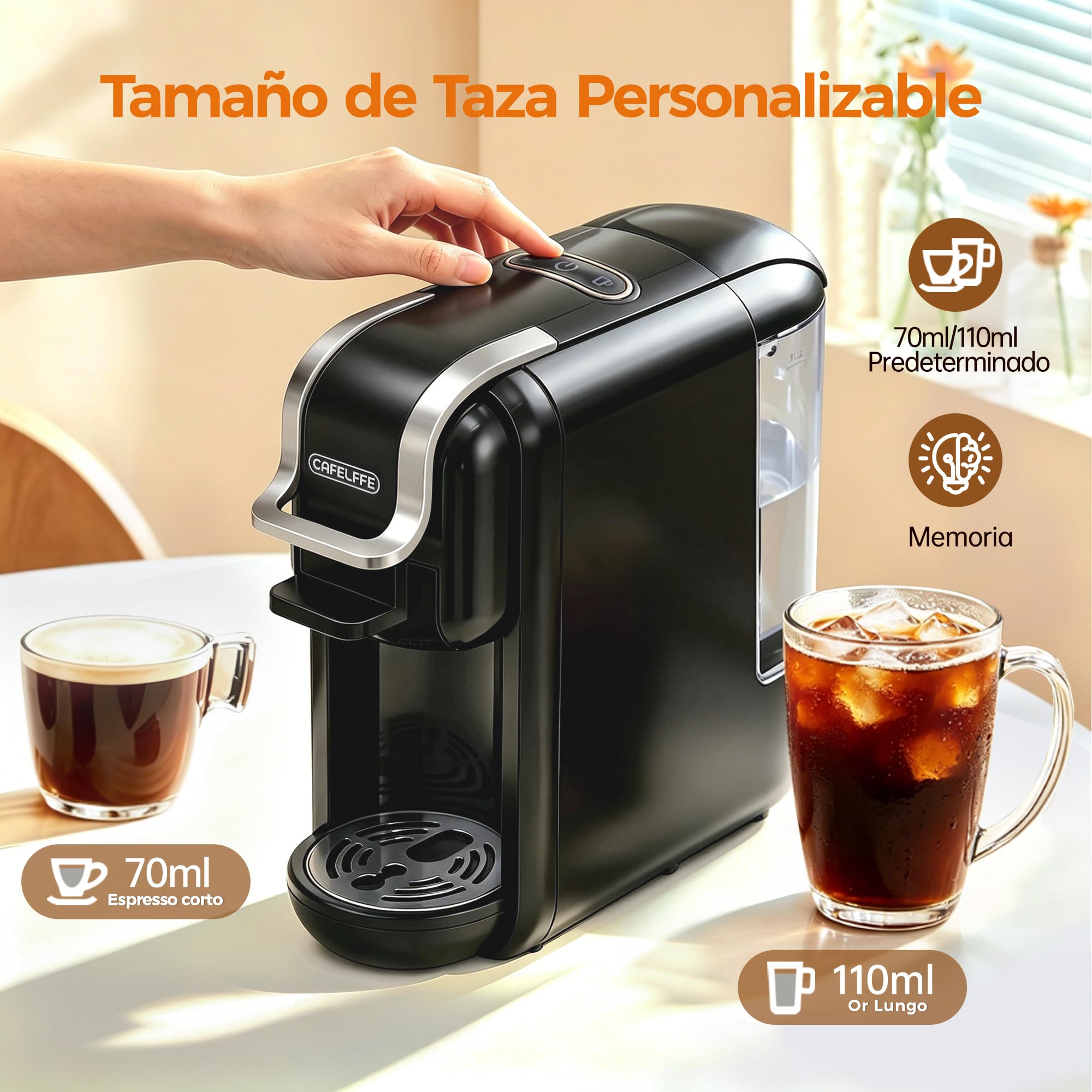 CAFELFFE MK-603 - Cafetera de cápsulas, máquina de café de espresso caliente / frío 4 en 1, compatible con cápsulas ESE, cápsulas Nes Original/DG y café molido, infusión rápida