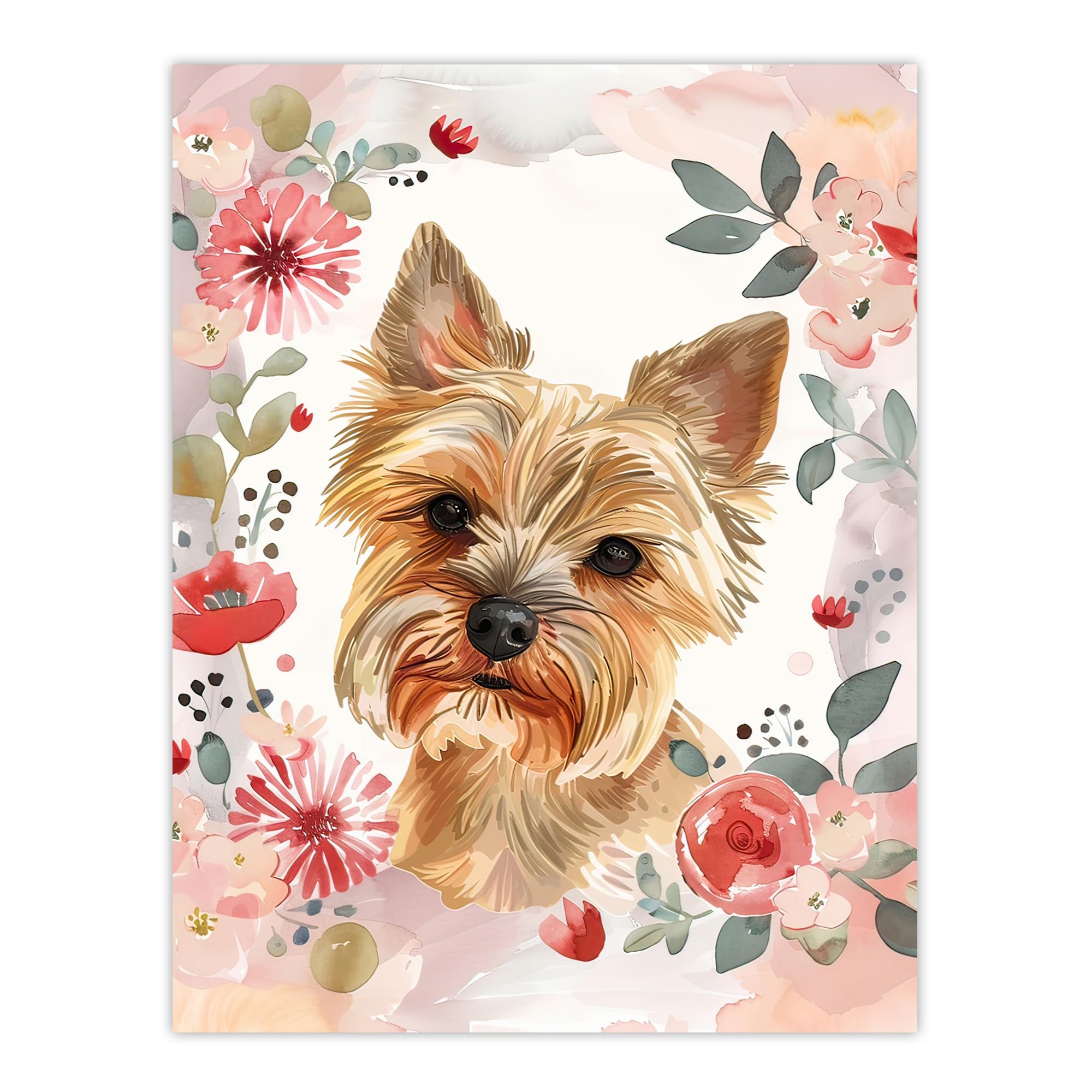 Artery8 Cute Teacup Yorkshire Terrier Dog Pink Floral Living Room Extra Large XL Wall Art Poster Print