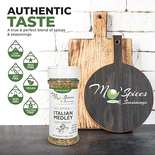 Miniatura 3 de Mo'Spices & Seasonings - Condimento italiano Medley, bajo en sodio, sal marina - Botella de 8 onzas