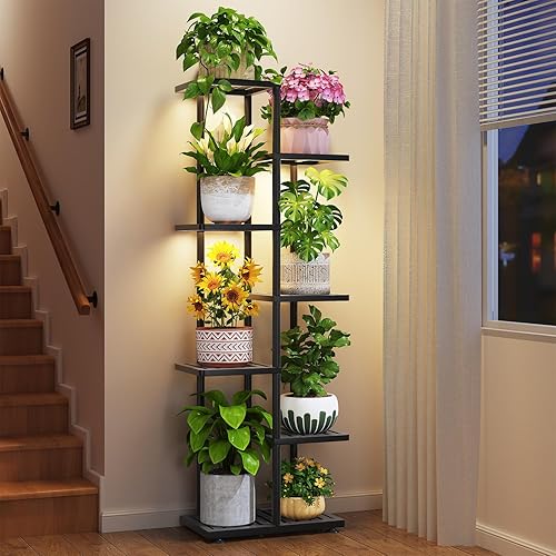 Miniatura 20 de LASZOLA Soporte para plantas de 5 niveles para interiores y exteriores para macetas grandes y resistentes, estante alto de metal negro con múltiples